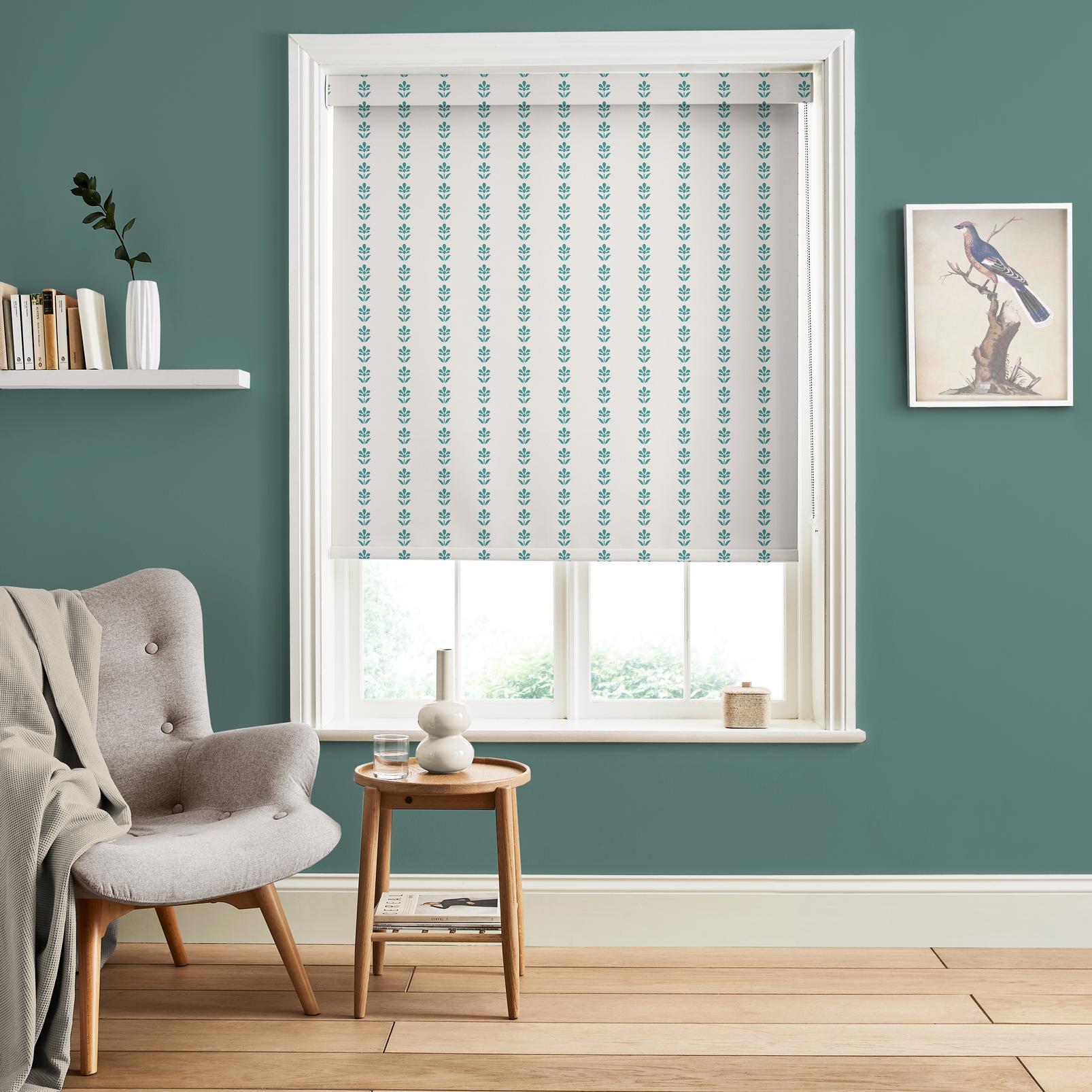 Petal Stripe Teal Roller Blind in a Roomset