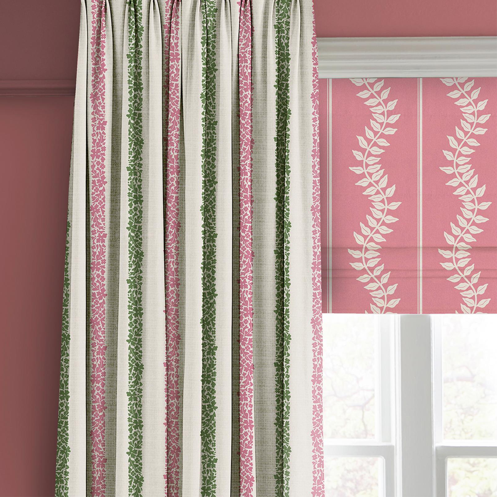 Laurel Leaf Stripe Pink Roman Blind close up image