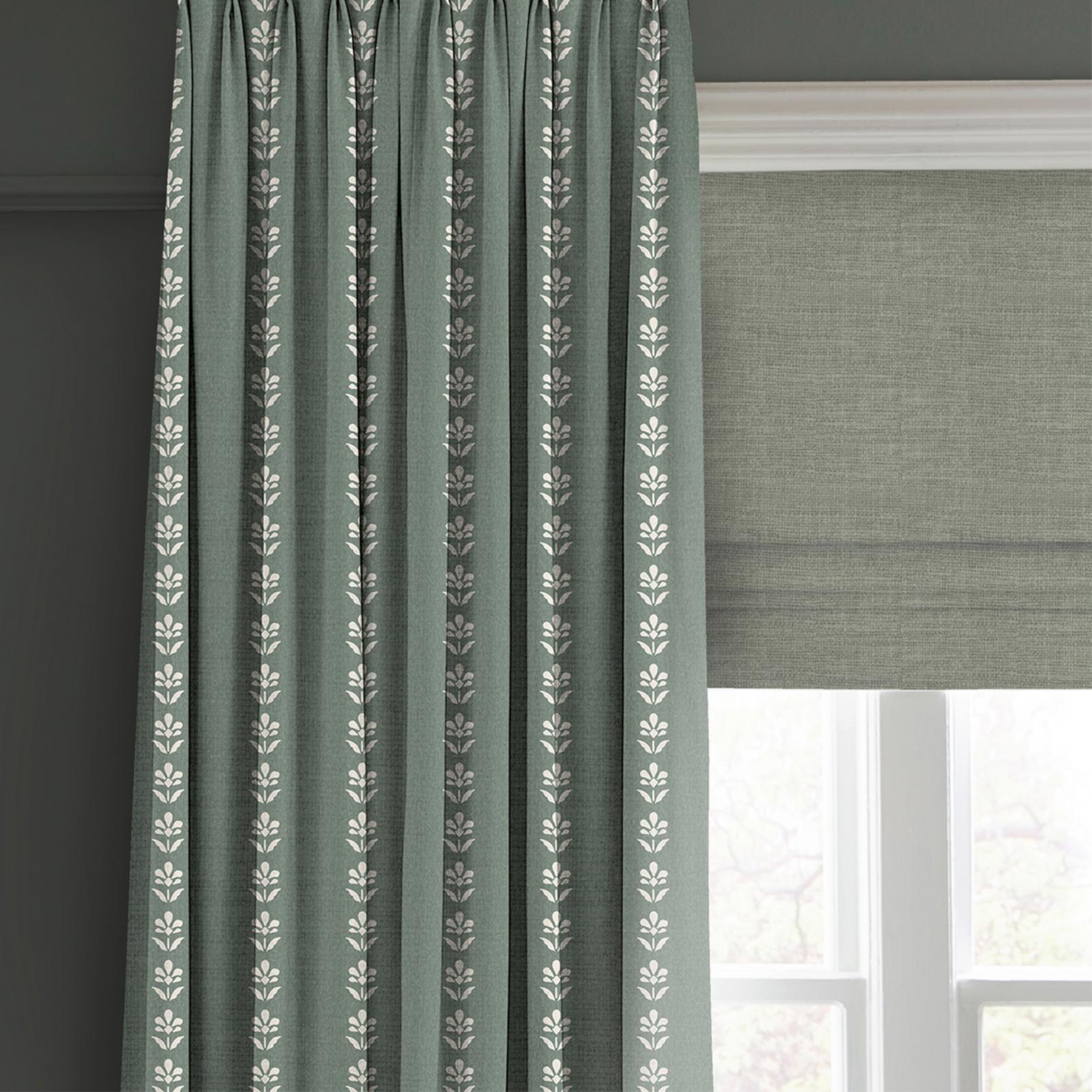 Petal Stripe Grey Green Curtain close up image