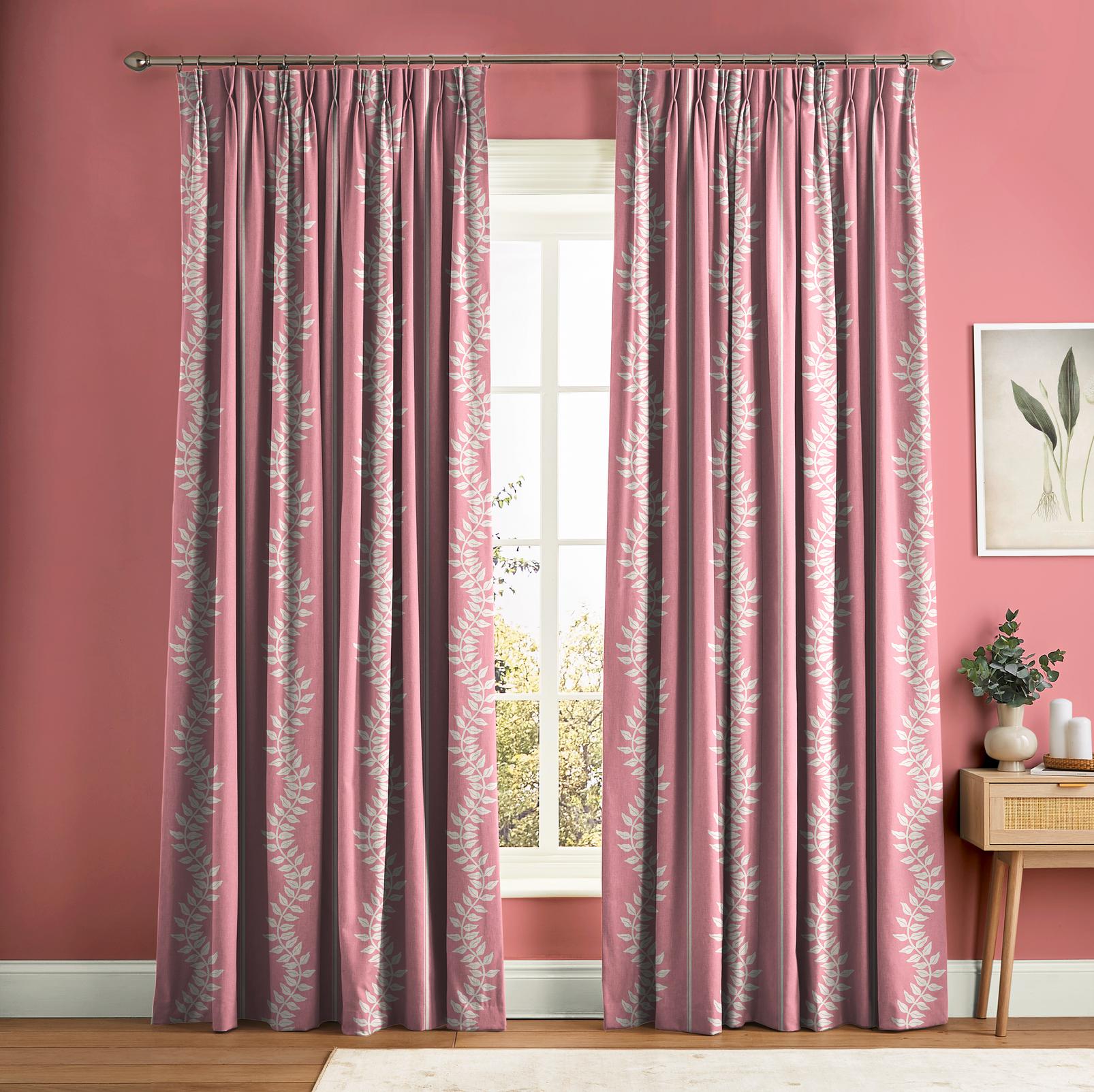 Laurel Leaf Stripe Pink Curtain in a Roomset
