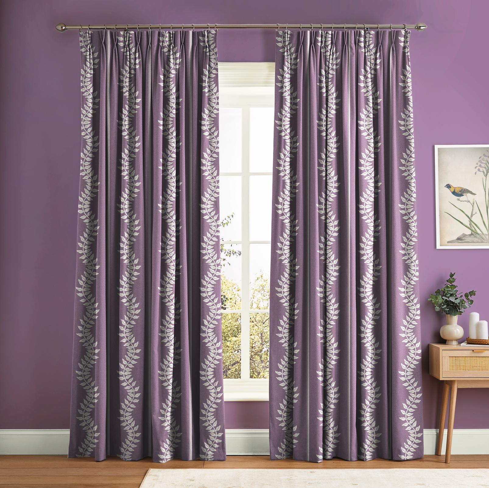 Laurel Leaf Stripe Purple Curtain in a Roomset
