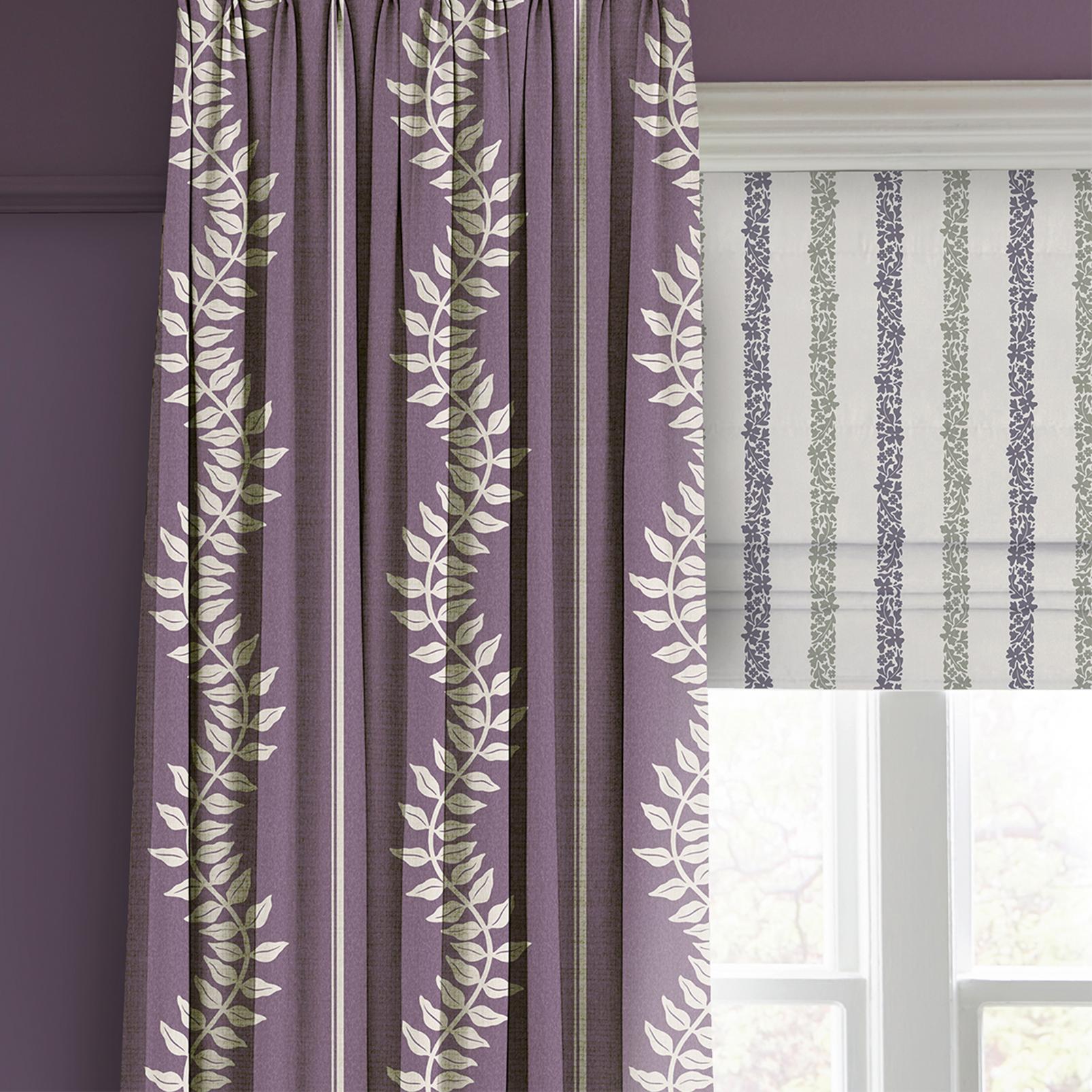 Laurel Leaf Stripe Purple Curtain close up image