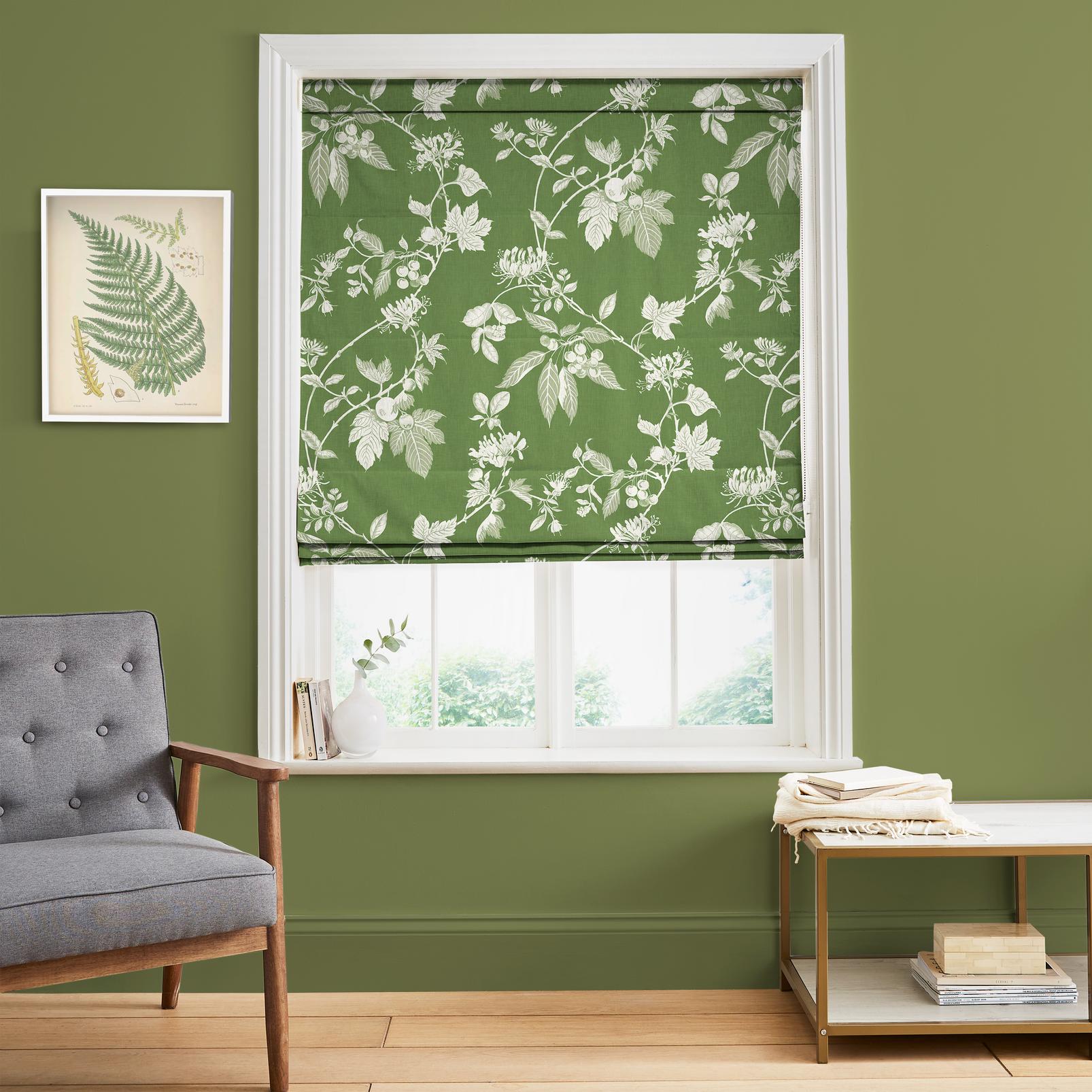 Garden Vine Apple Green Roman Blind in a Roomset