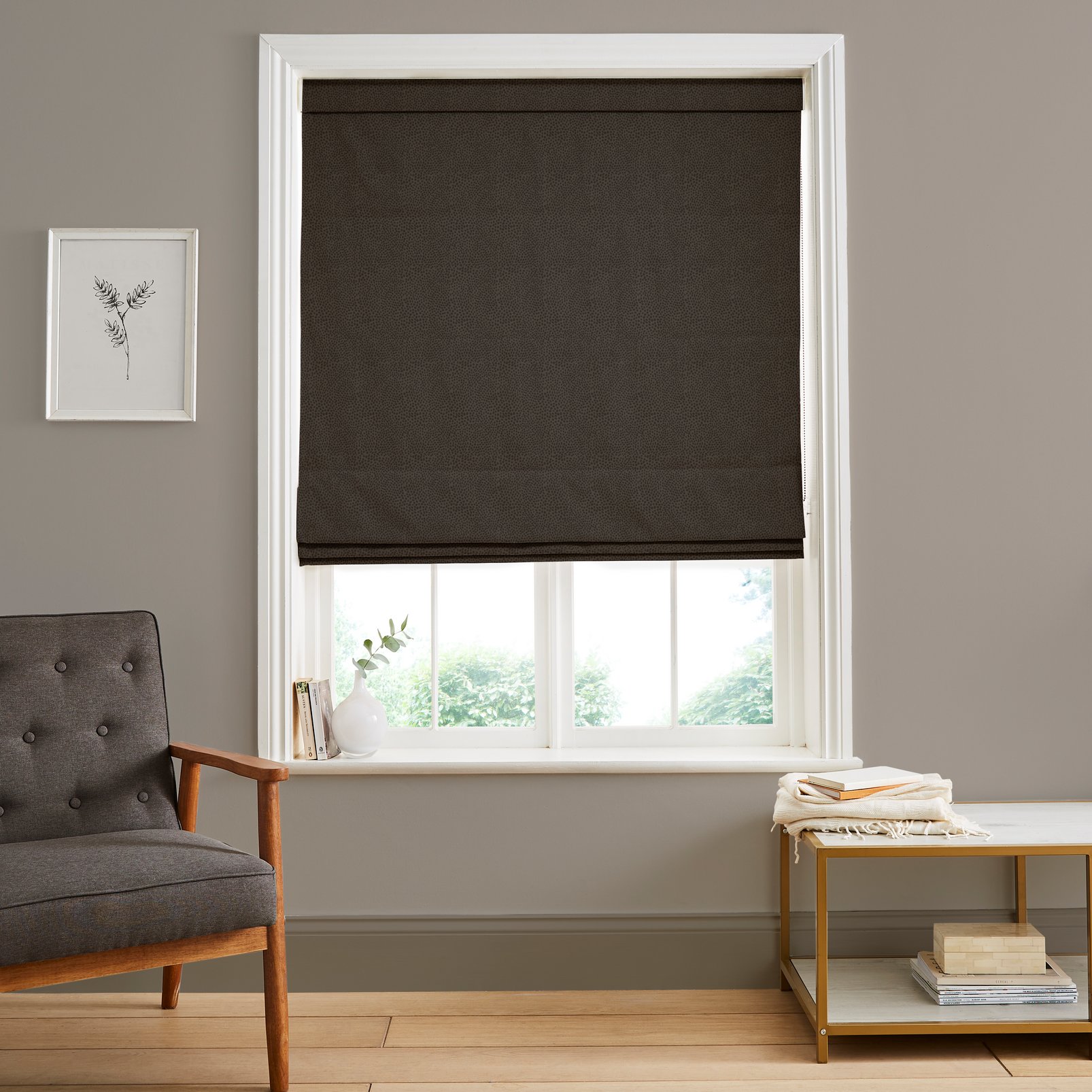Dapple Brown Roman Blind in a Roomset