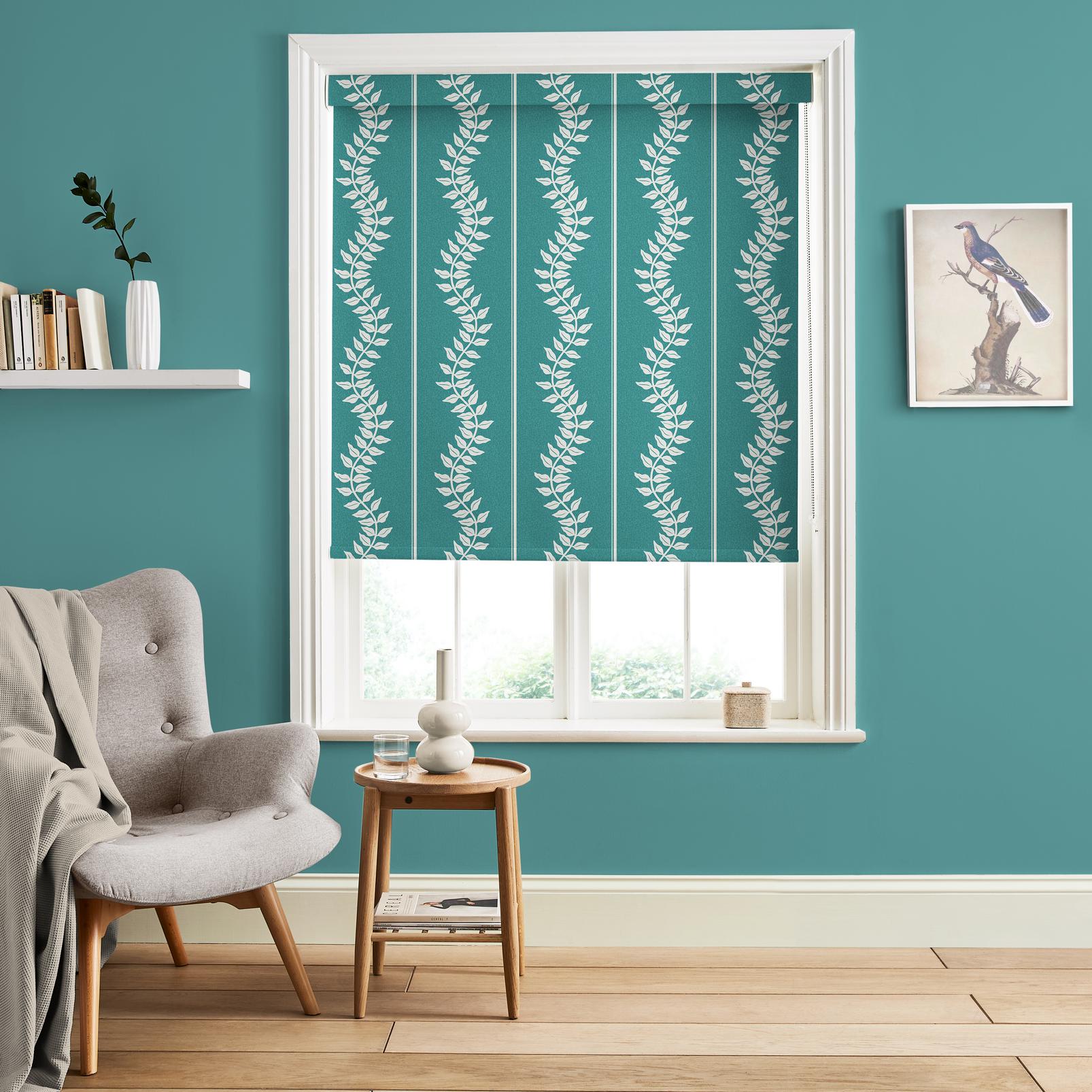 Laurel Leaf Stripe Teal Roller Blind - 131574rol_ROOMSET_01.jpg