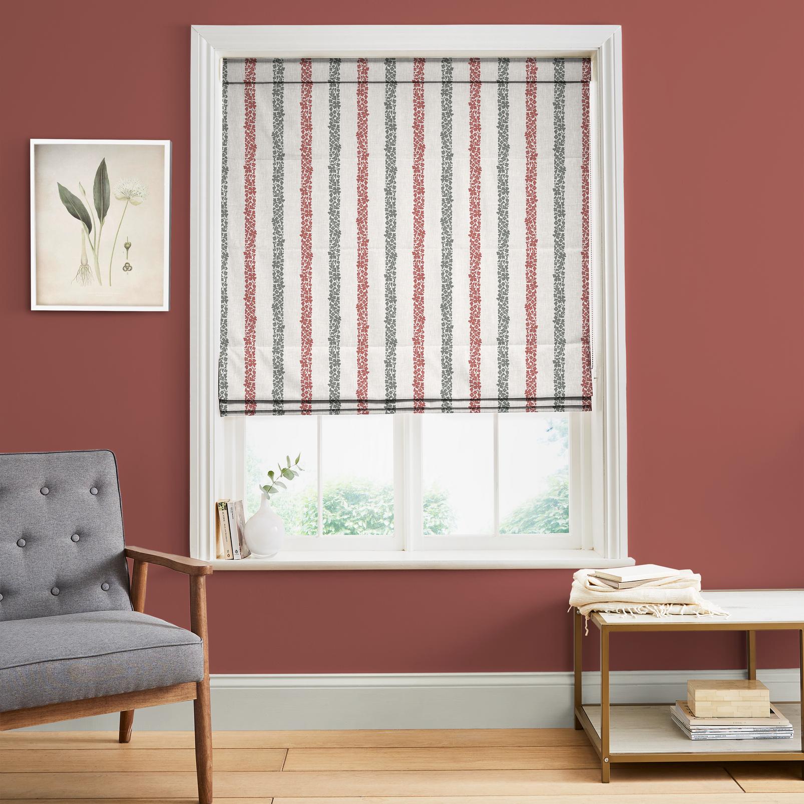 Floral Boheme Stripe Red and Green Roman Blind in a Roomset