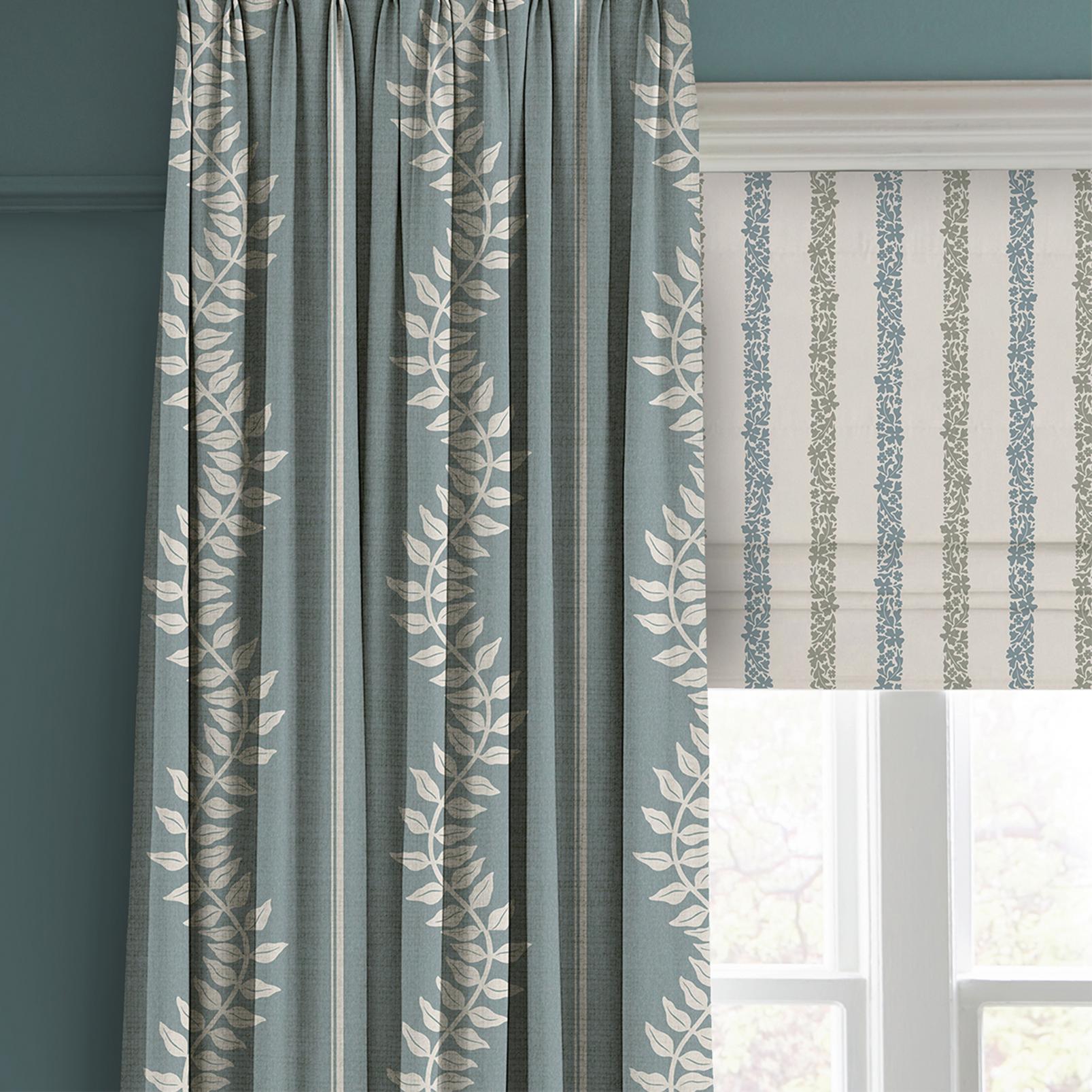 Floral Boheme Stripe Blue and Green Roman Blind close up image
