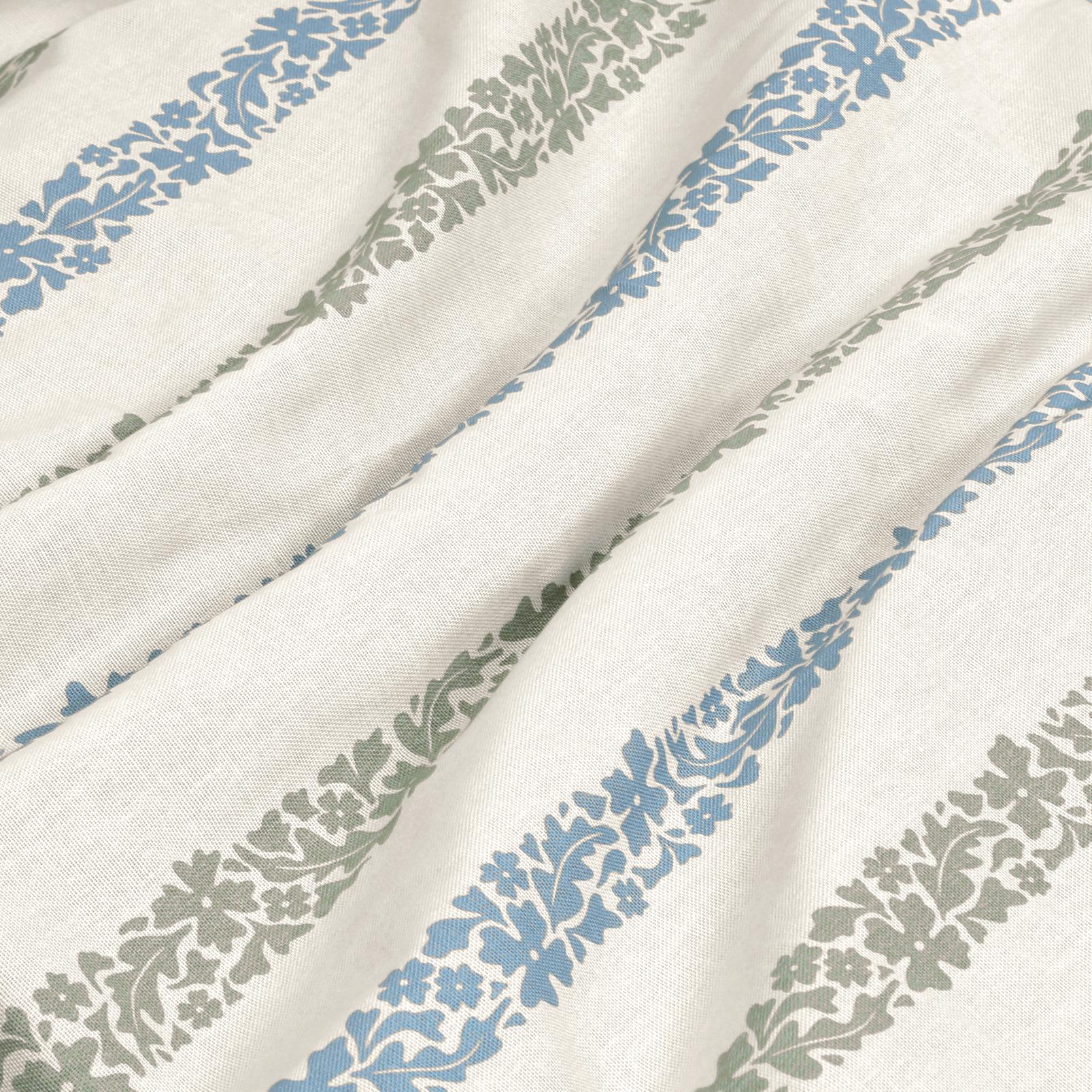 Floral Boheme Stripe Blue and Green Curtain fabric close up image