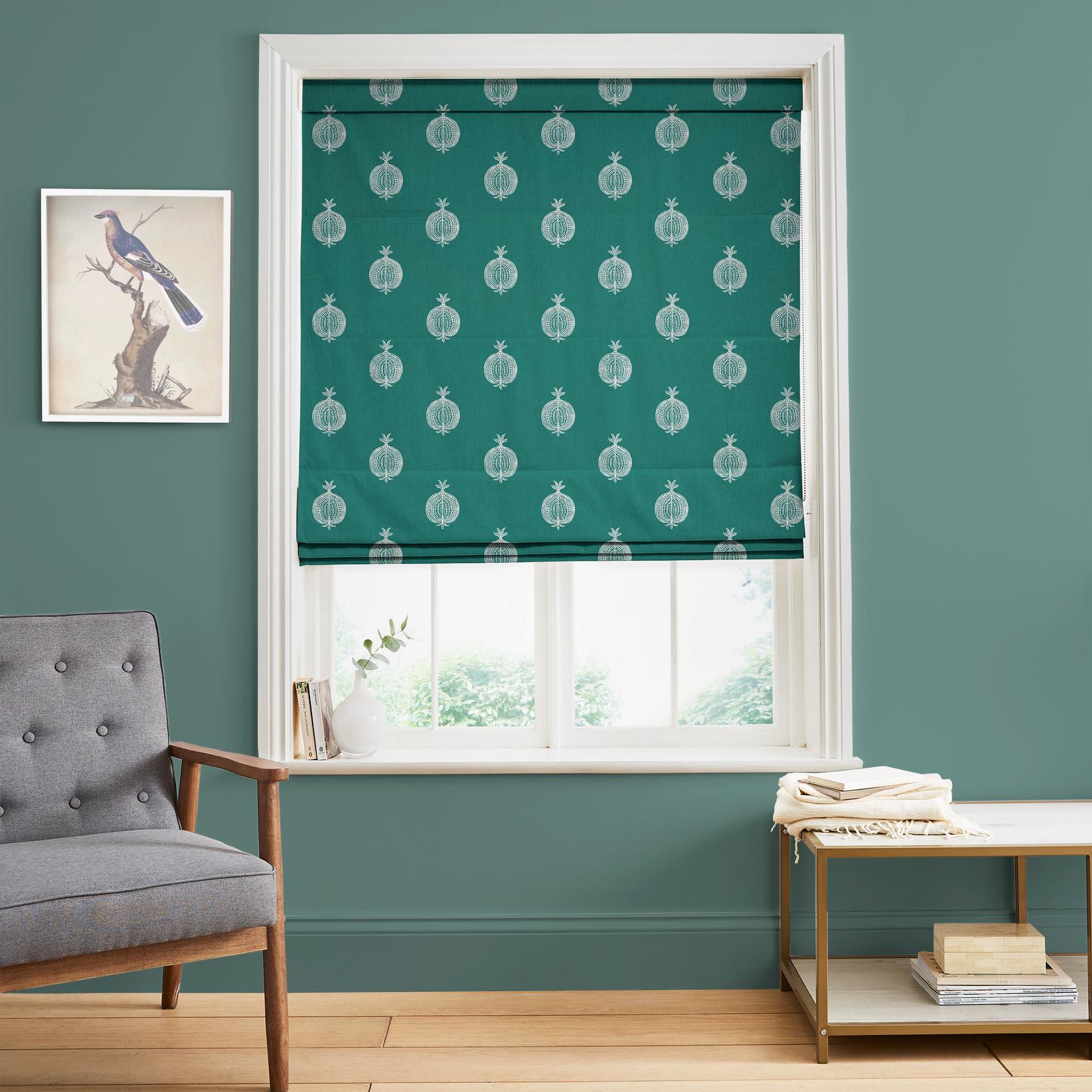 Pomegranate Motif Teal Roman Blind - 131633rom_ROOMSET_01.jpg