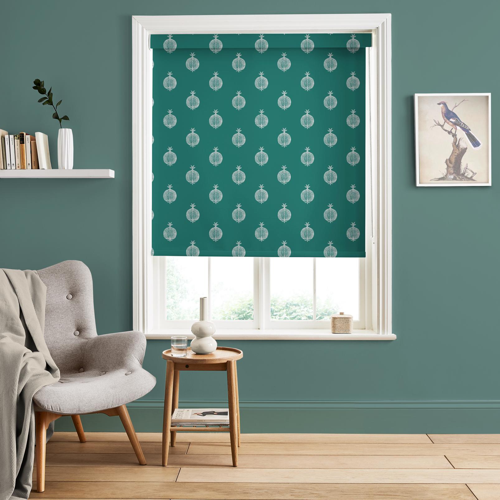Pomegranate Motif Teal Roller Blind - 131630rol_ROOMSET_01.jpg