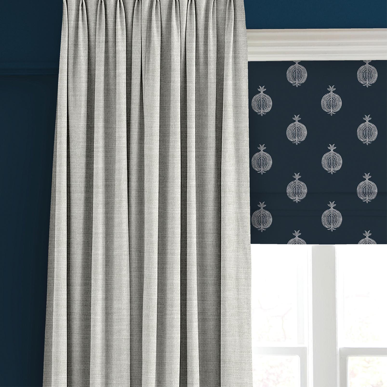Pomegranate Motif Navy Roman Blind close up image