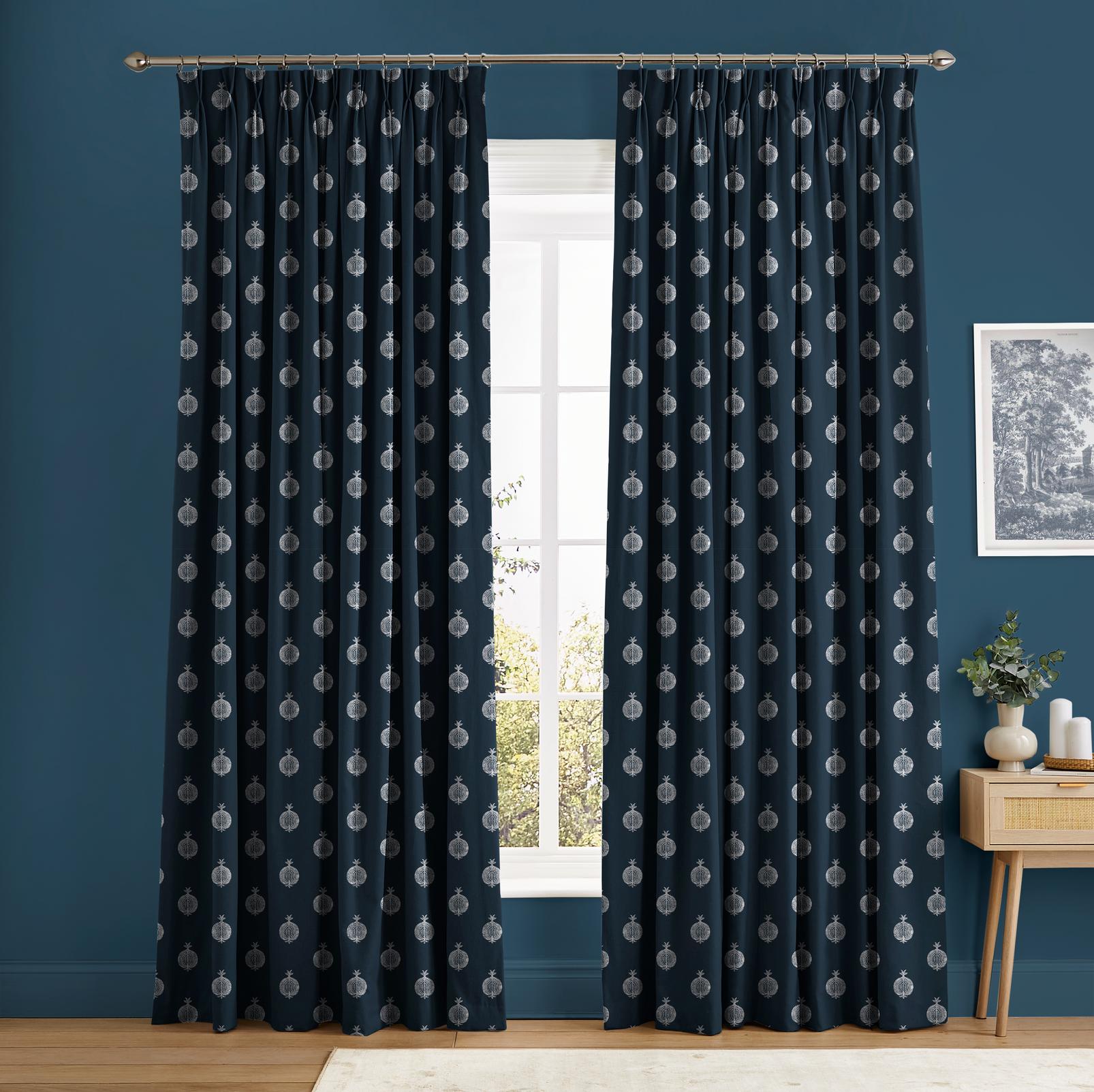 Pomegranate Motif Navy Curtain - 131637cur_ROOMSET_01.jpg
