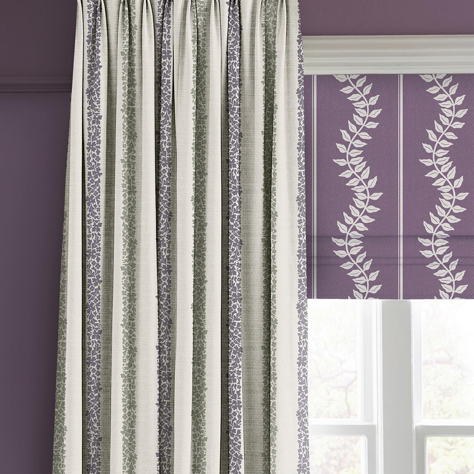 Laurel Leaf Stripe Purple Roman Blind close up image