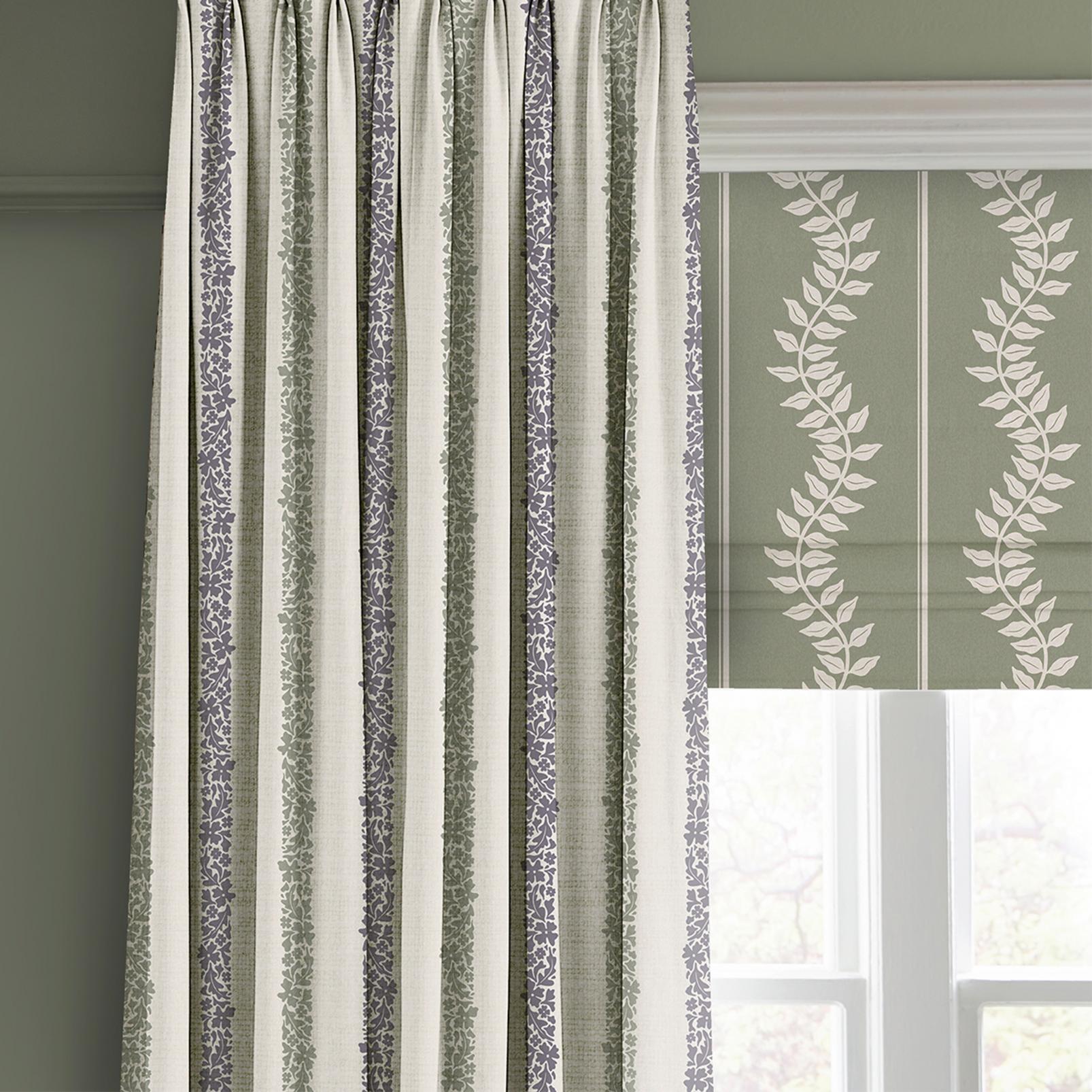 Laurel Leaf Stripe Sage Roman Blind close up image