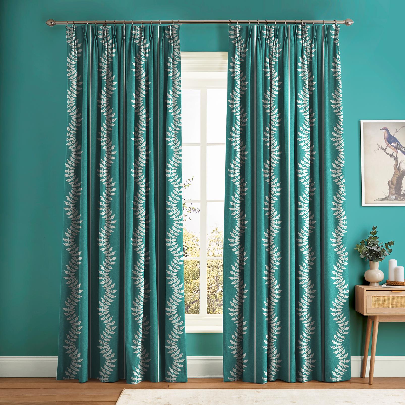 Laurel Leaf Stripe Teal Curtain - 131577cur_ROOMSET_01.jpg