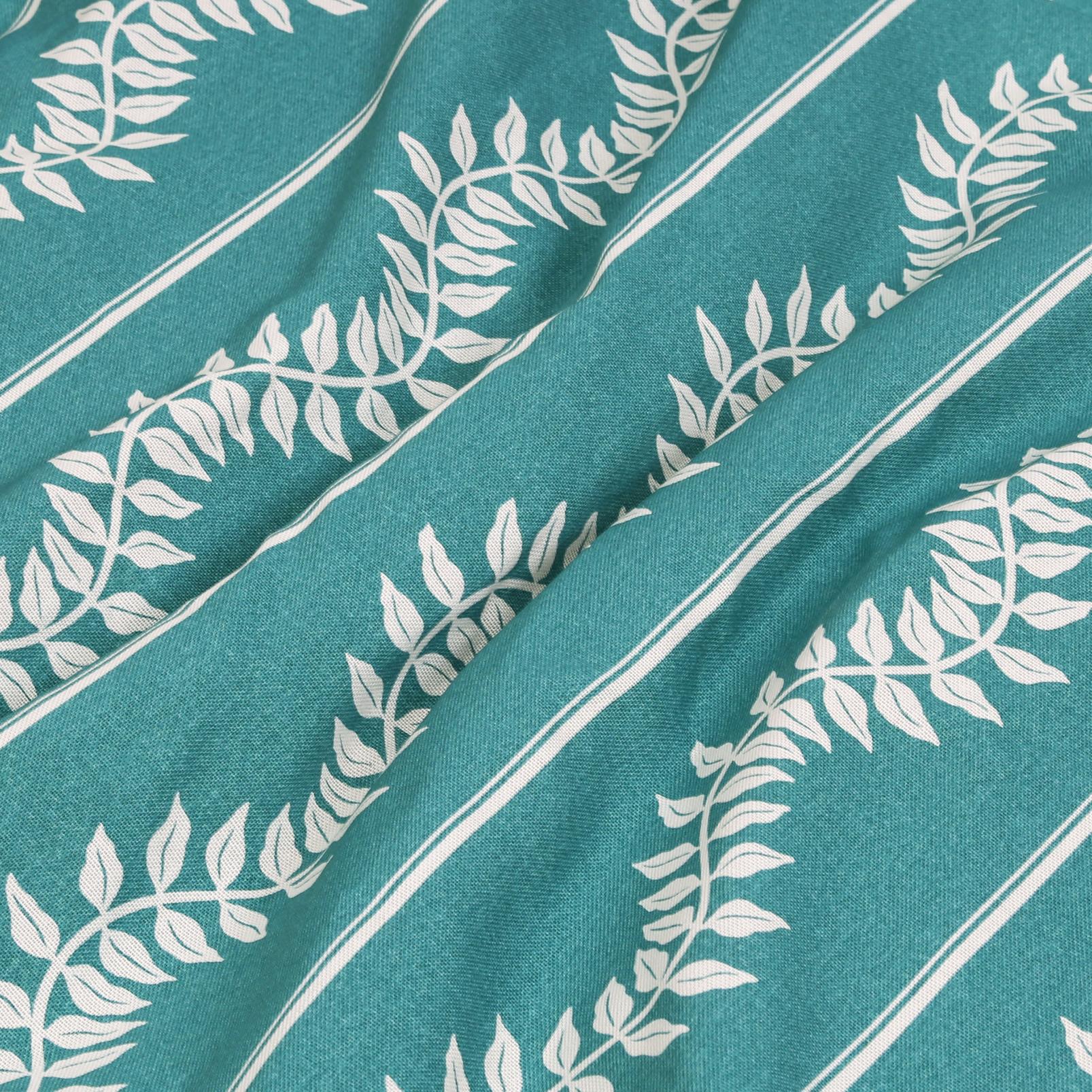 Laurel Leaf Stripe Teal Curtain fabric close up image