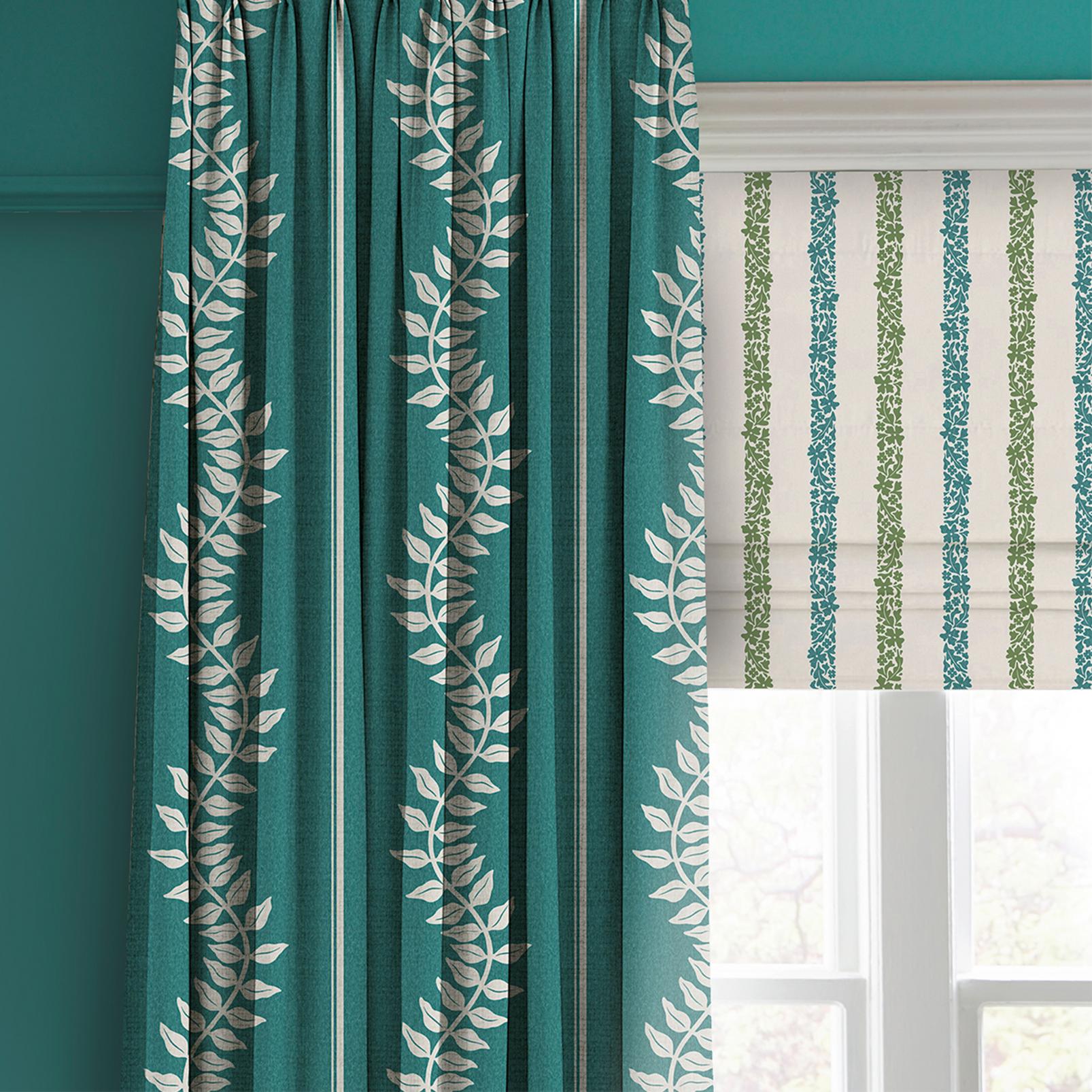 Laurel Leaf Stripe Teal Curtain close up image