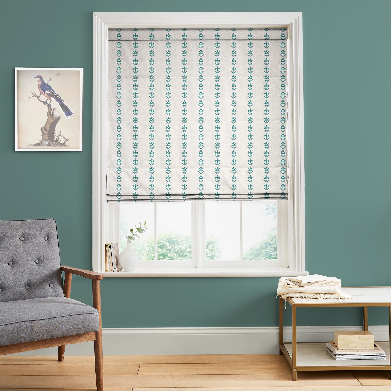 Petal Stripe Teal Roman Blind in a Roomset