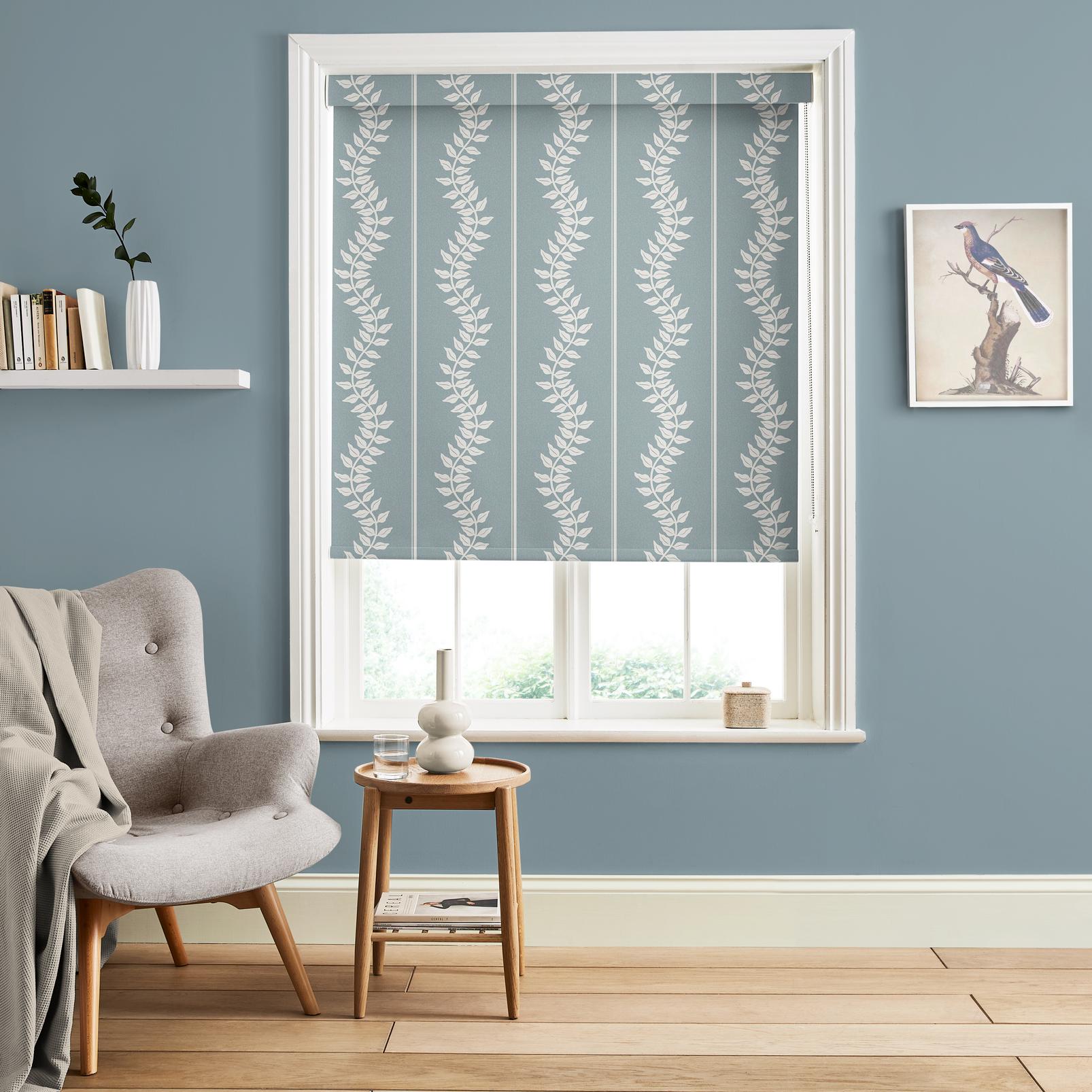 Laurel Leaf Stripe Blue Roller Blind - 131586rol_ROOMSET_01.jpg
