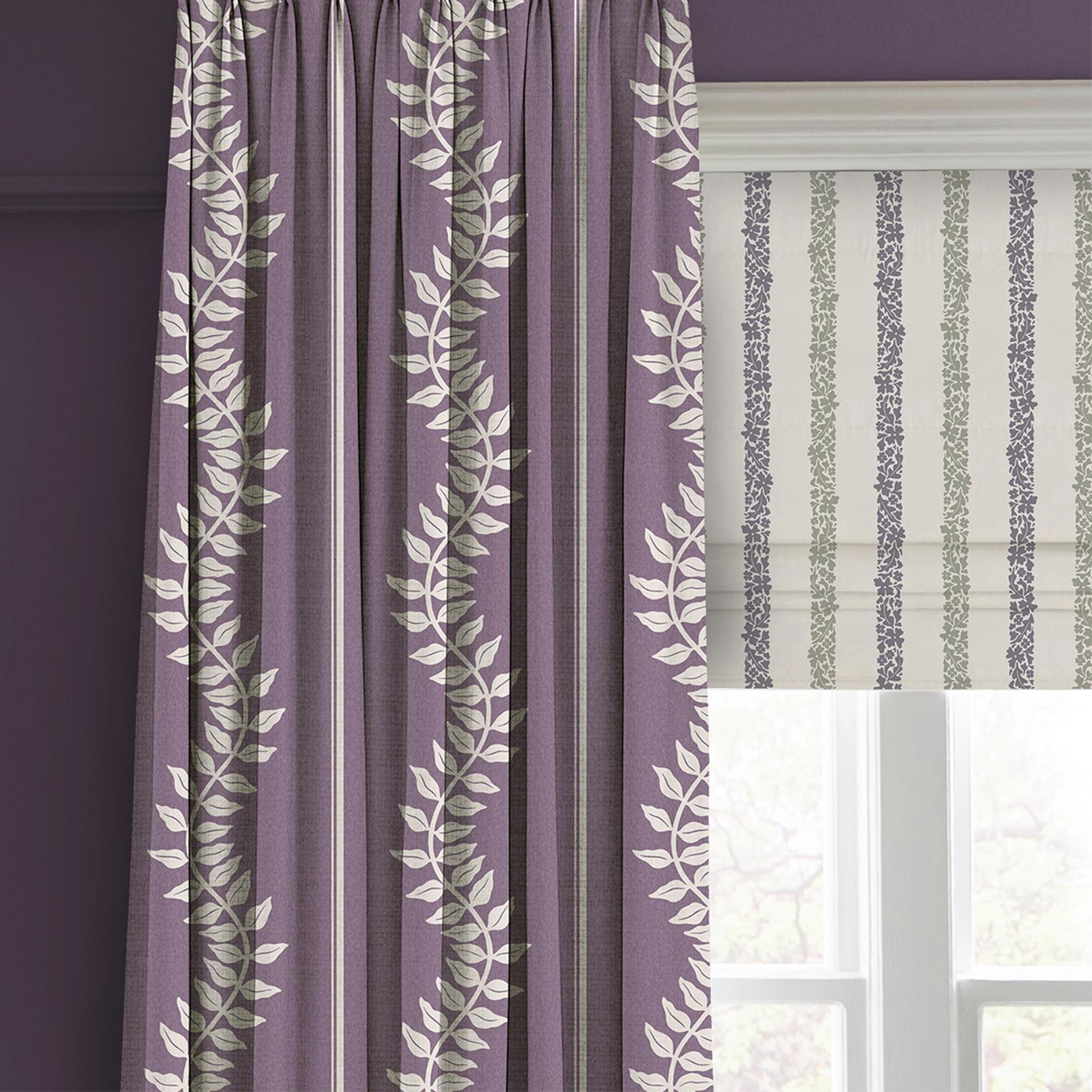 Floral Boheme Stripe Purple and Green Roman Blind close up image