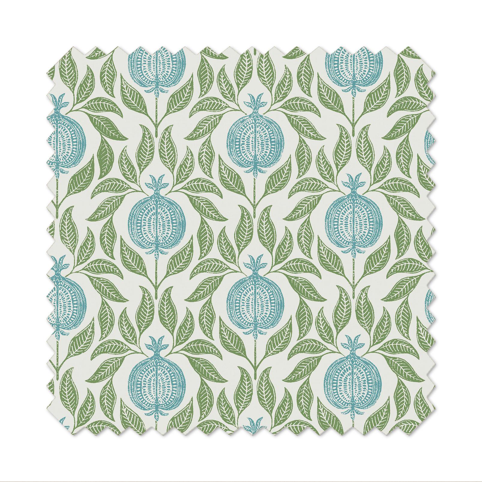 Apple of Grenada Sky Blue and Green Curtain flatlay image