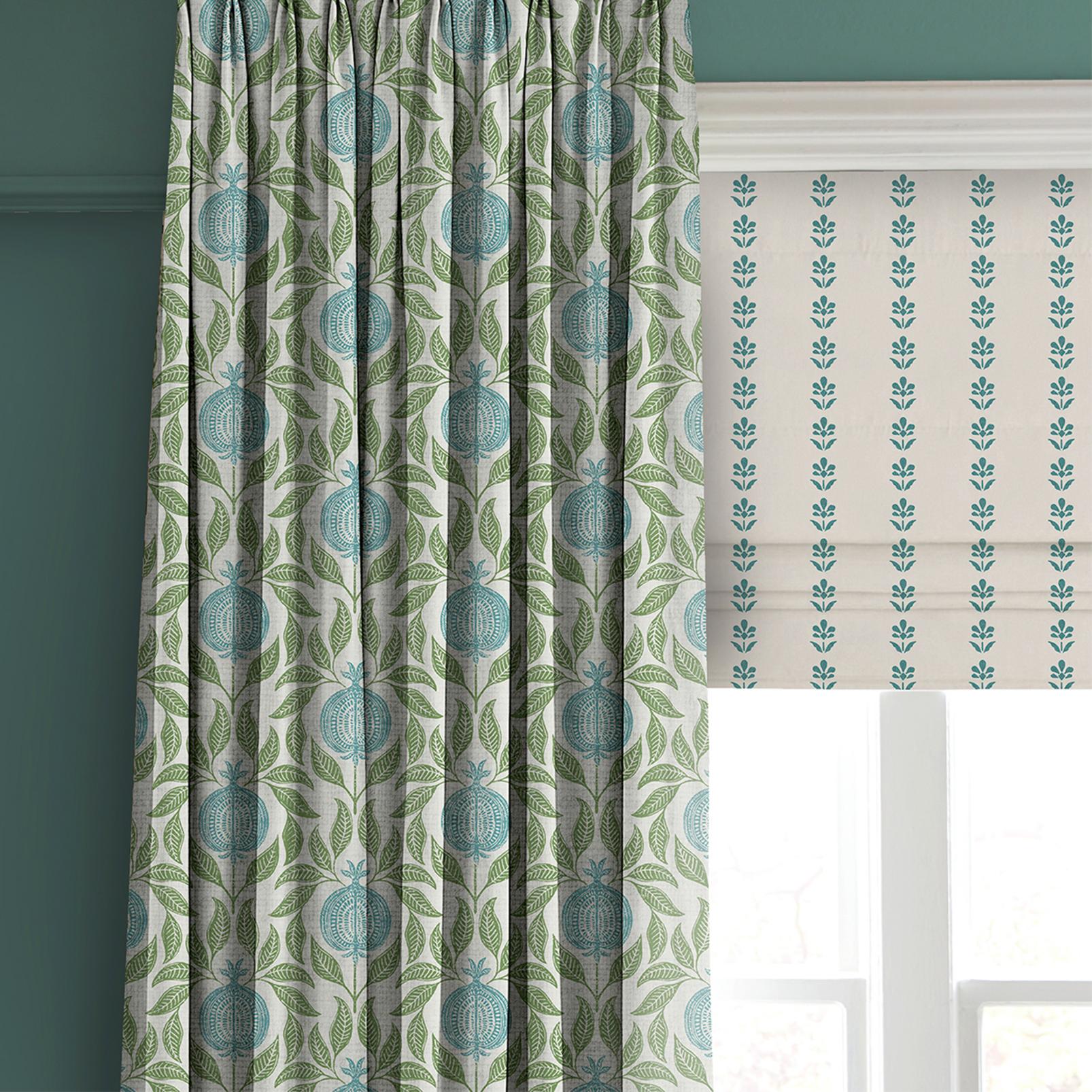 Apple of Grenada Sky Blue and Green Curtain close up image