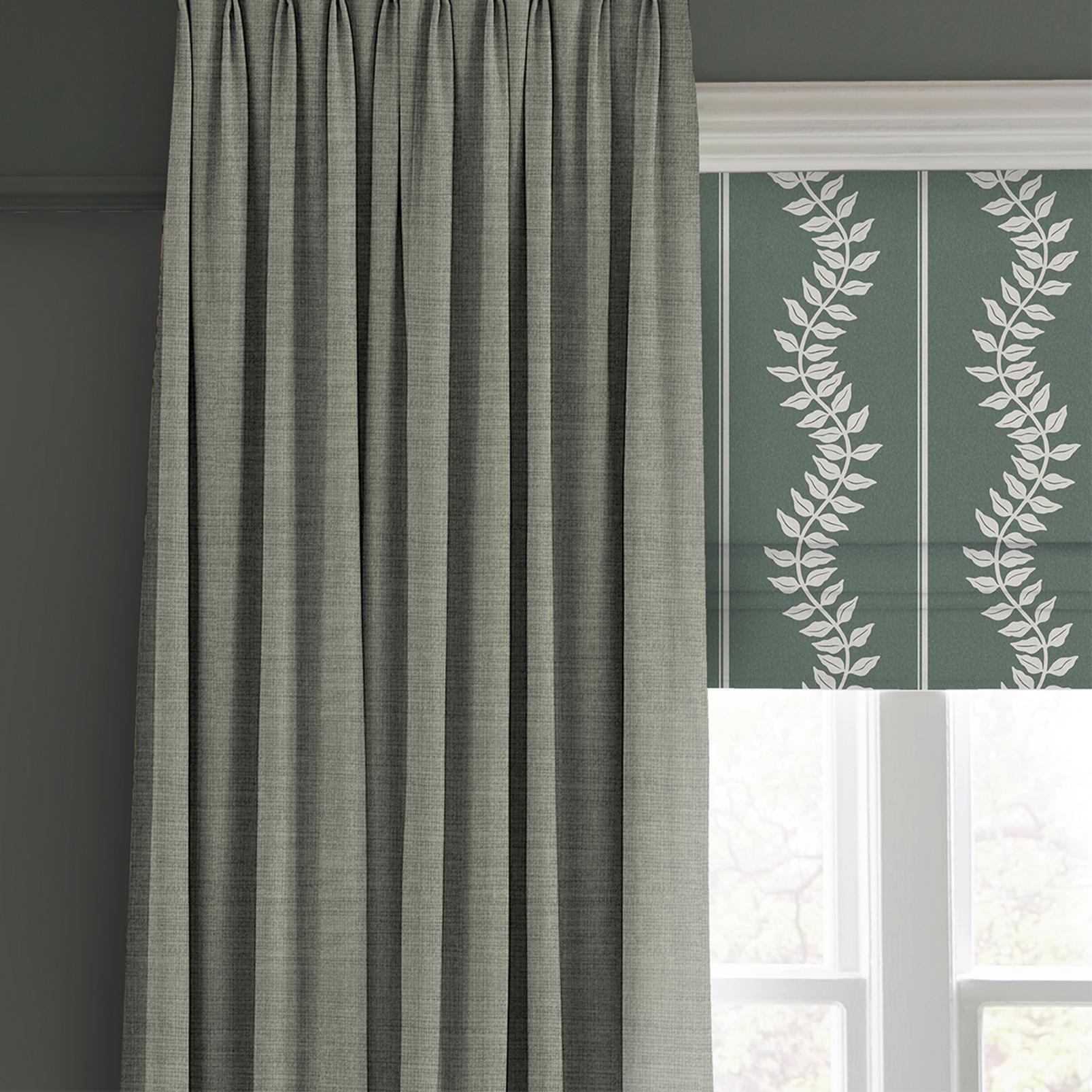 Laurel Leaf Stripe Grey Green Roman Blind close up image