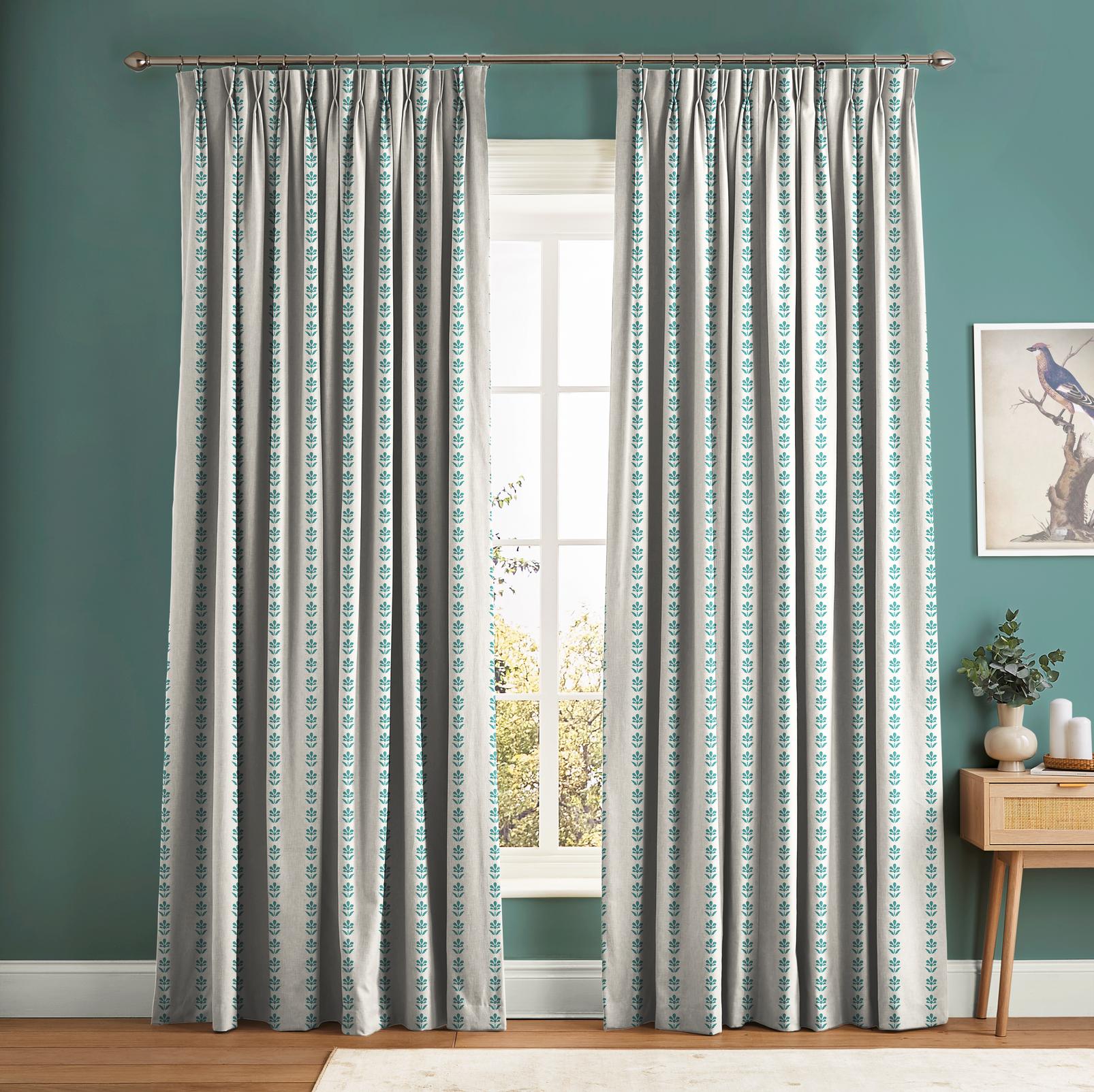 Petal Stripe Teal Curtain in a Roomset