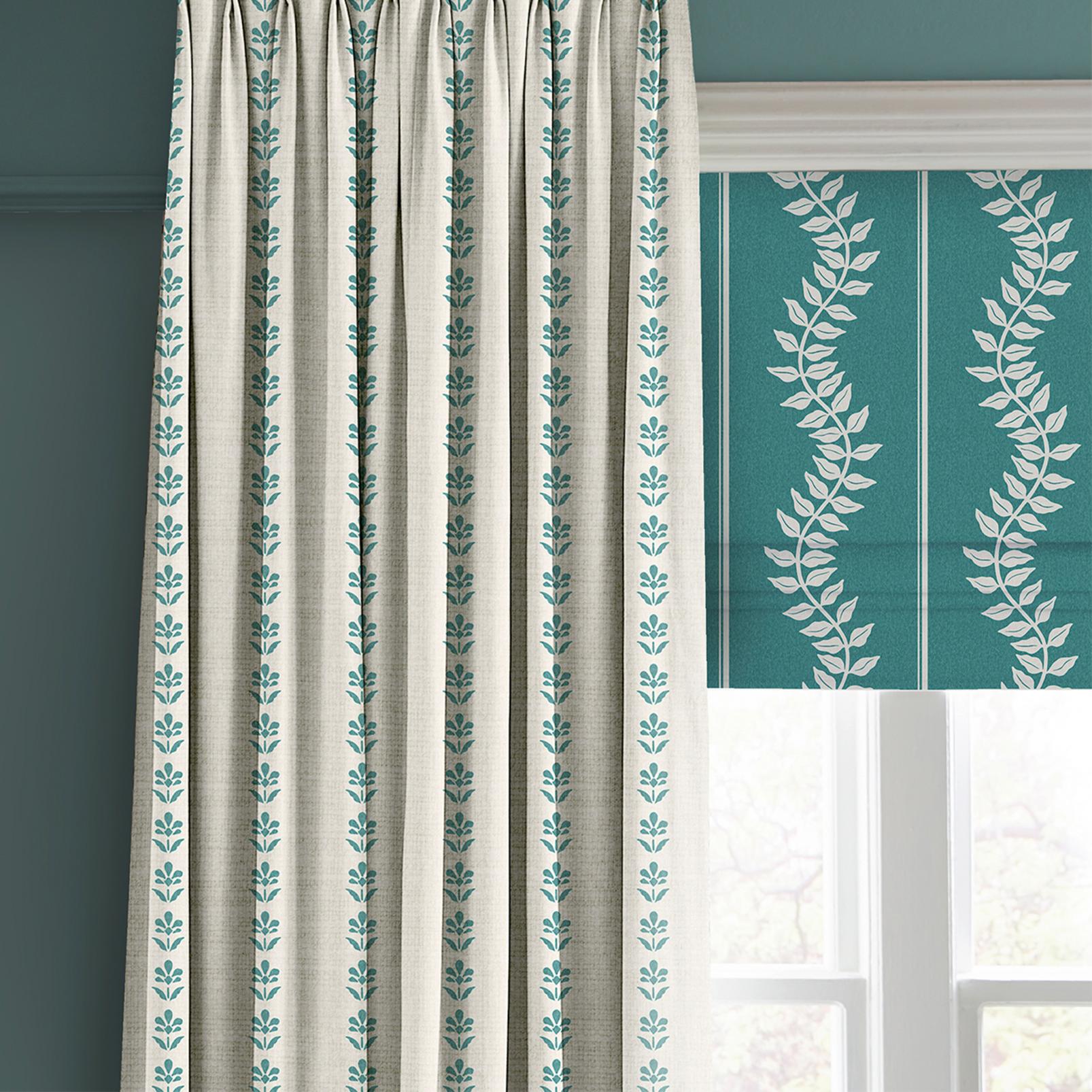 Petal Stripe Teal Curtain close up image