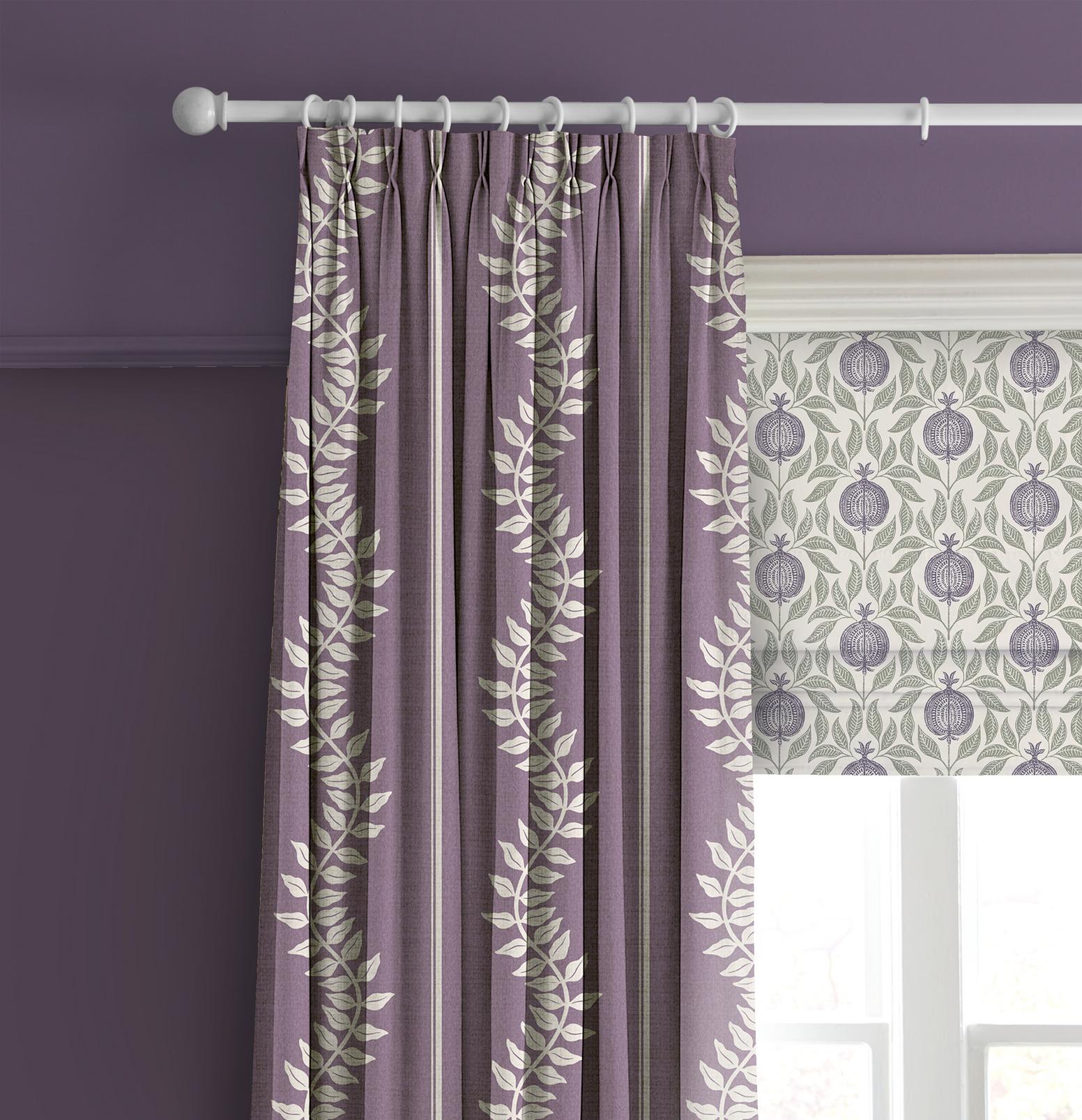 Apple of Grenada Purple and Sage Roman Blind close up image