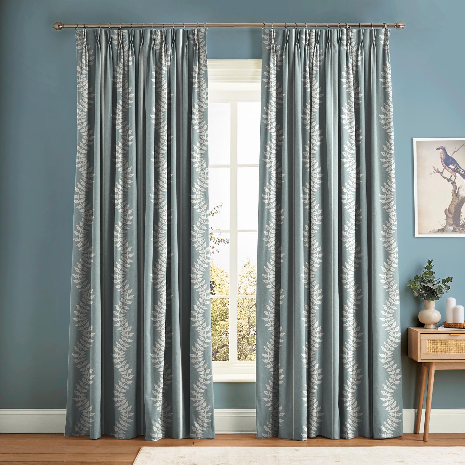 Laurel Leaf Stripe Blue Curtain in a Roomset