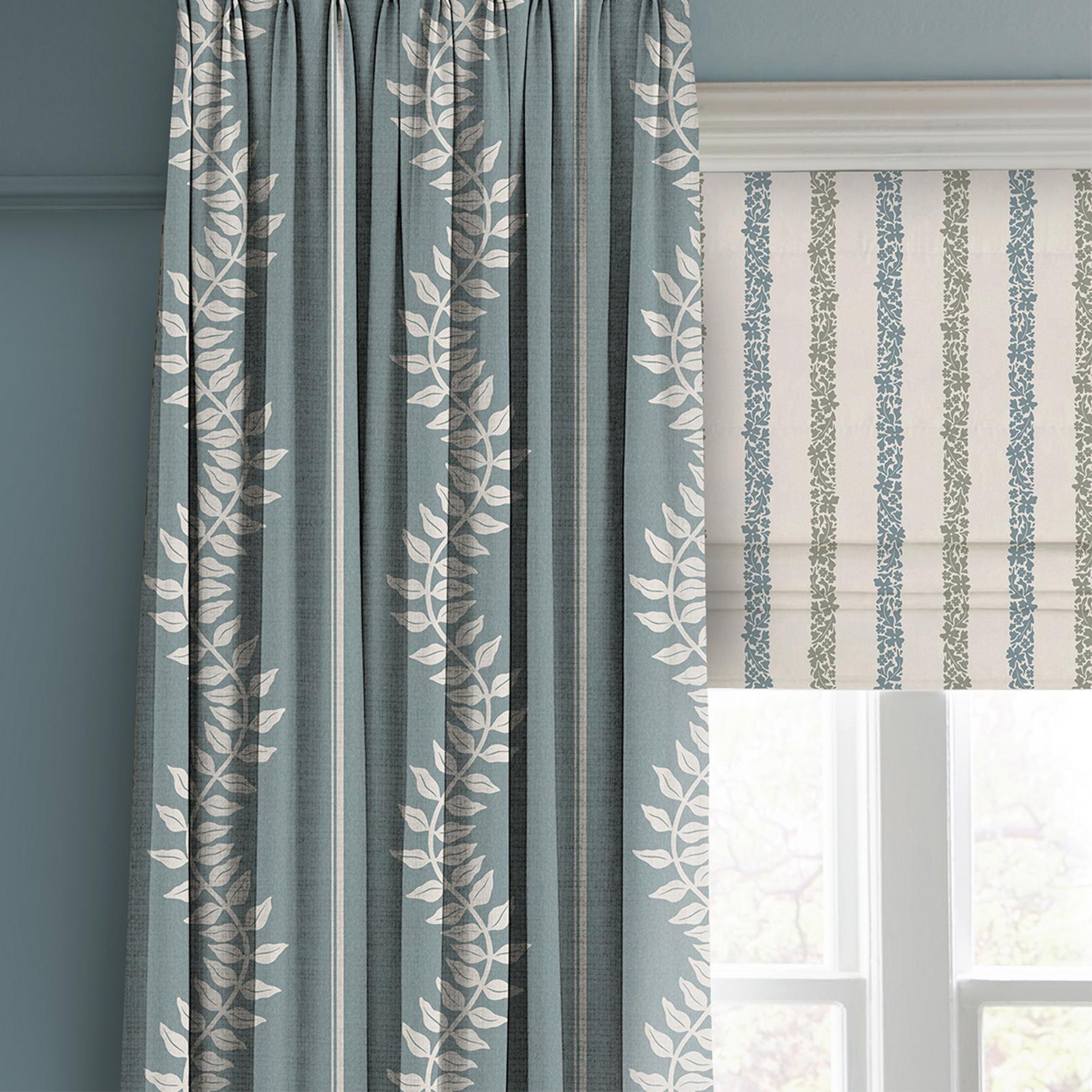Laurel Leaf Stripe Blue Curtain close up image