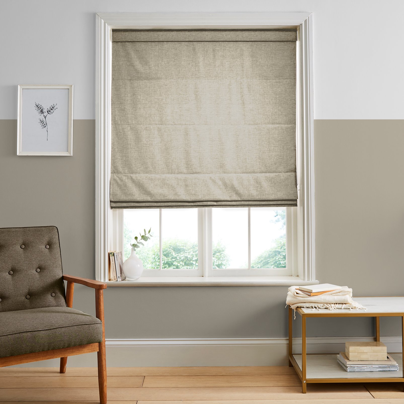 Ethereal Soft Gold Roman Blind in a Roomset
