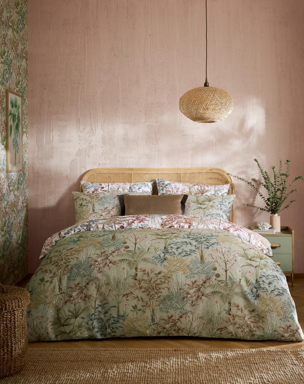 Jardin Botanico Soft Sage Duvet Cover Set in a Roomset