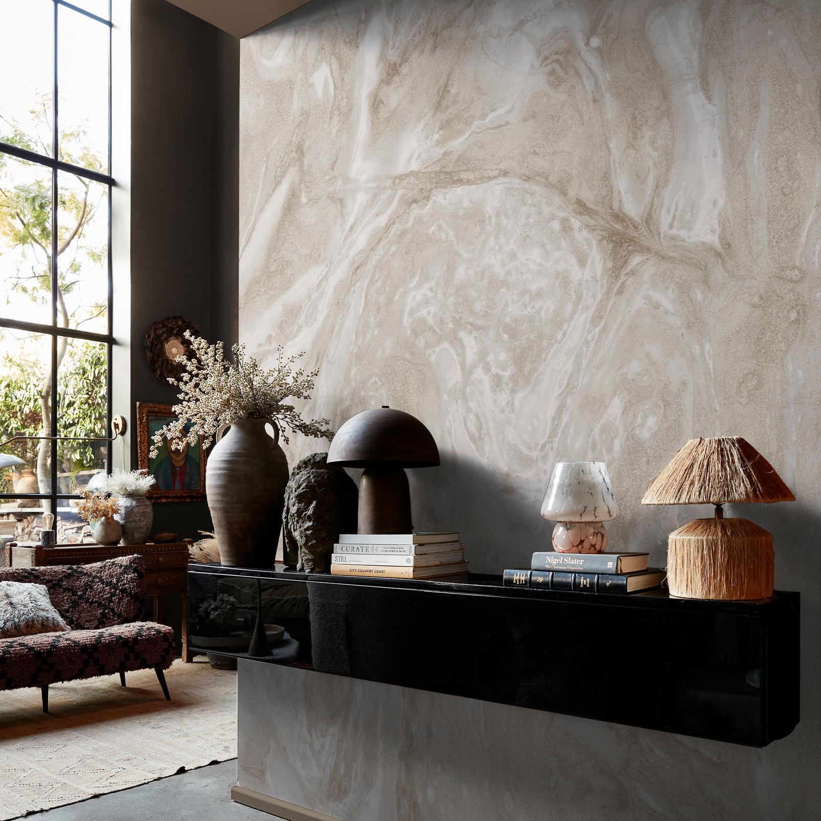 Abigail Ahern Ethereal Marble Pearl Bespoke Mural in a Roomset