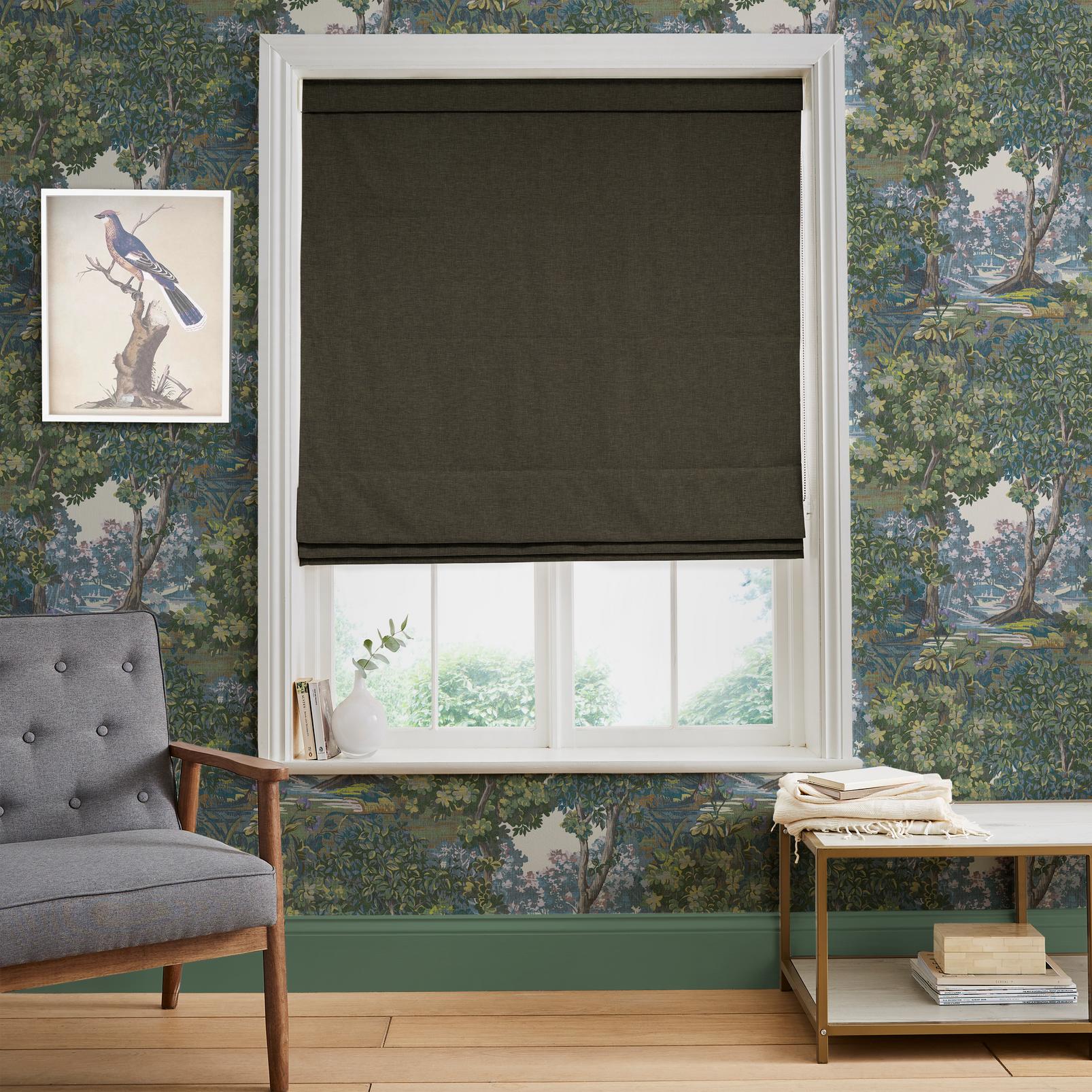 Anqa Olive Roman Blind in a Roomset