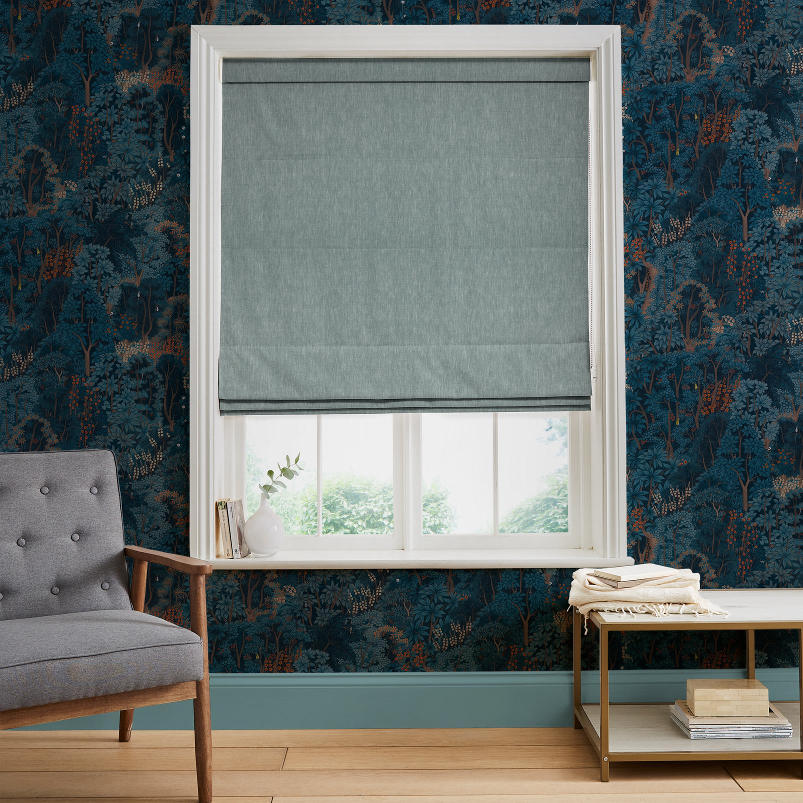 Whitaker Pale Blue Roman Blind in a Roomset