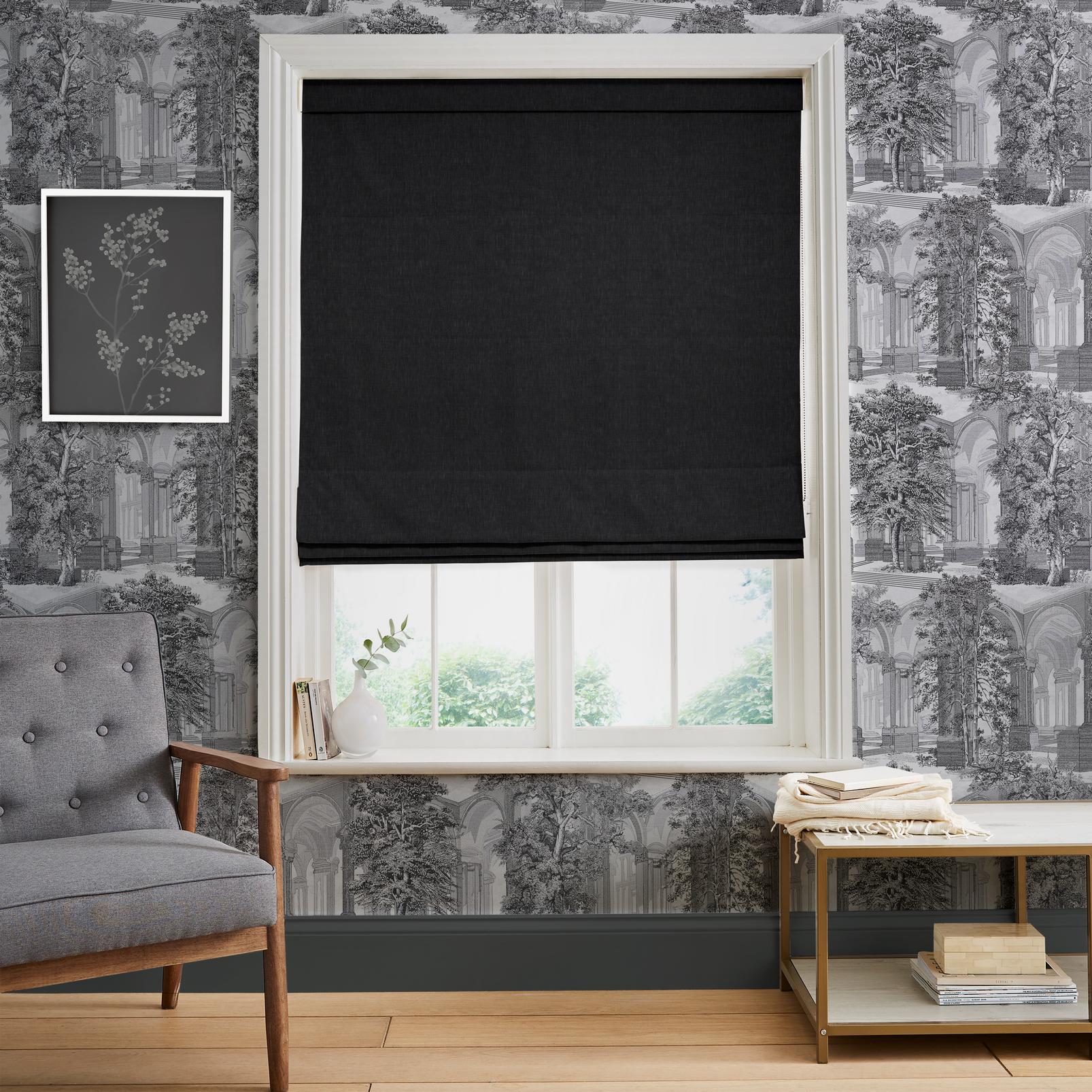Whitaker Smoke Roman Blind in a Roomset