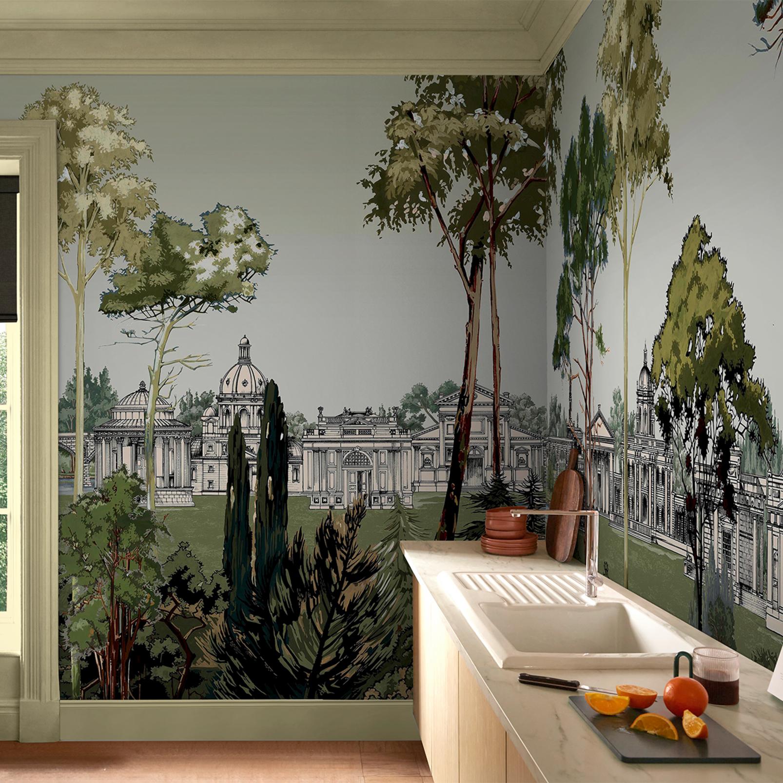 Stately Promenade Soft Green Panoramic Bespoke Mural - 140424_ROOMSET_01.jpg