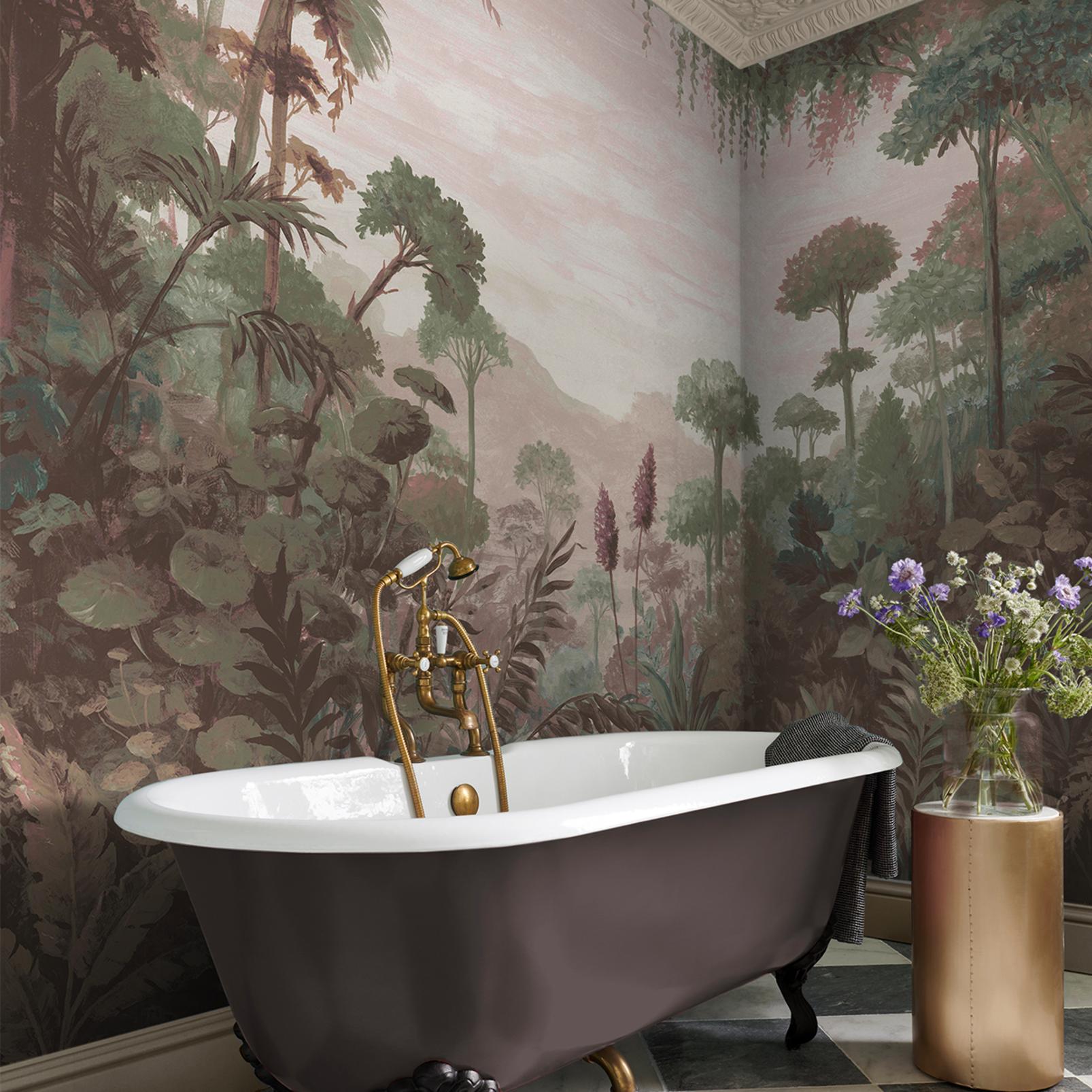 Jungle Vista Soft Pink Bespoke Mural in a Roomset