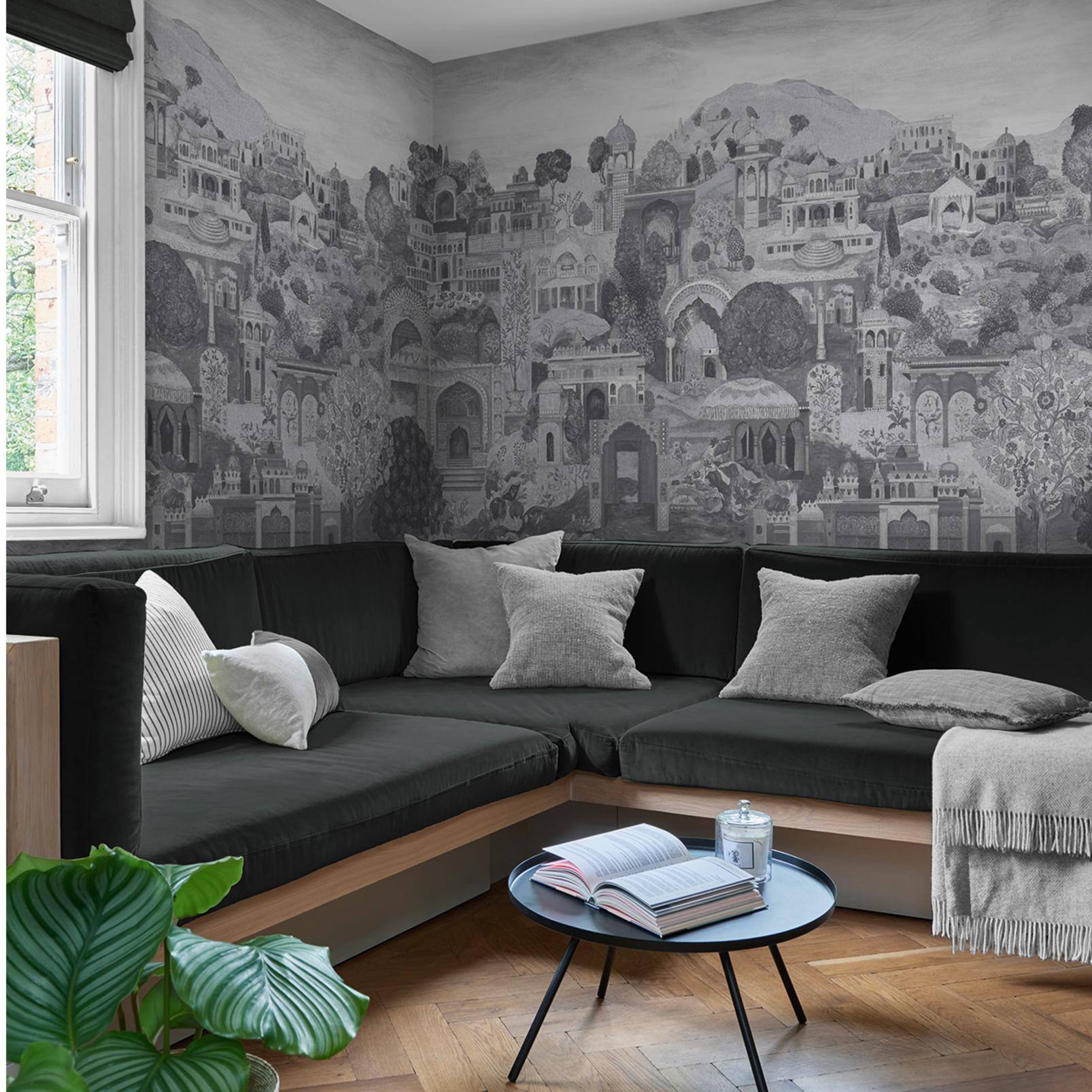 The Lost City Monochrome Bespoke Mural in a Roomset