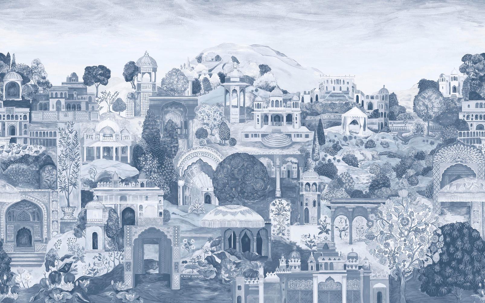 The Lost City Blue Wash Bespoke Mural design