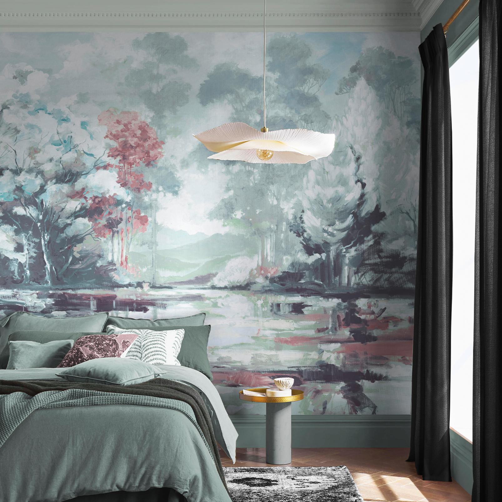 Painterlily Lake Mystic Green Bespoke Mural in a Roomset