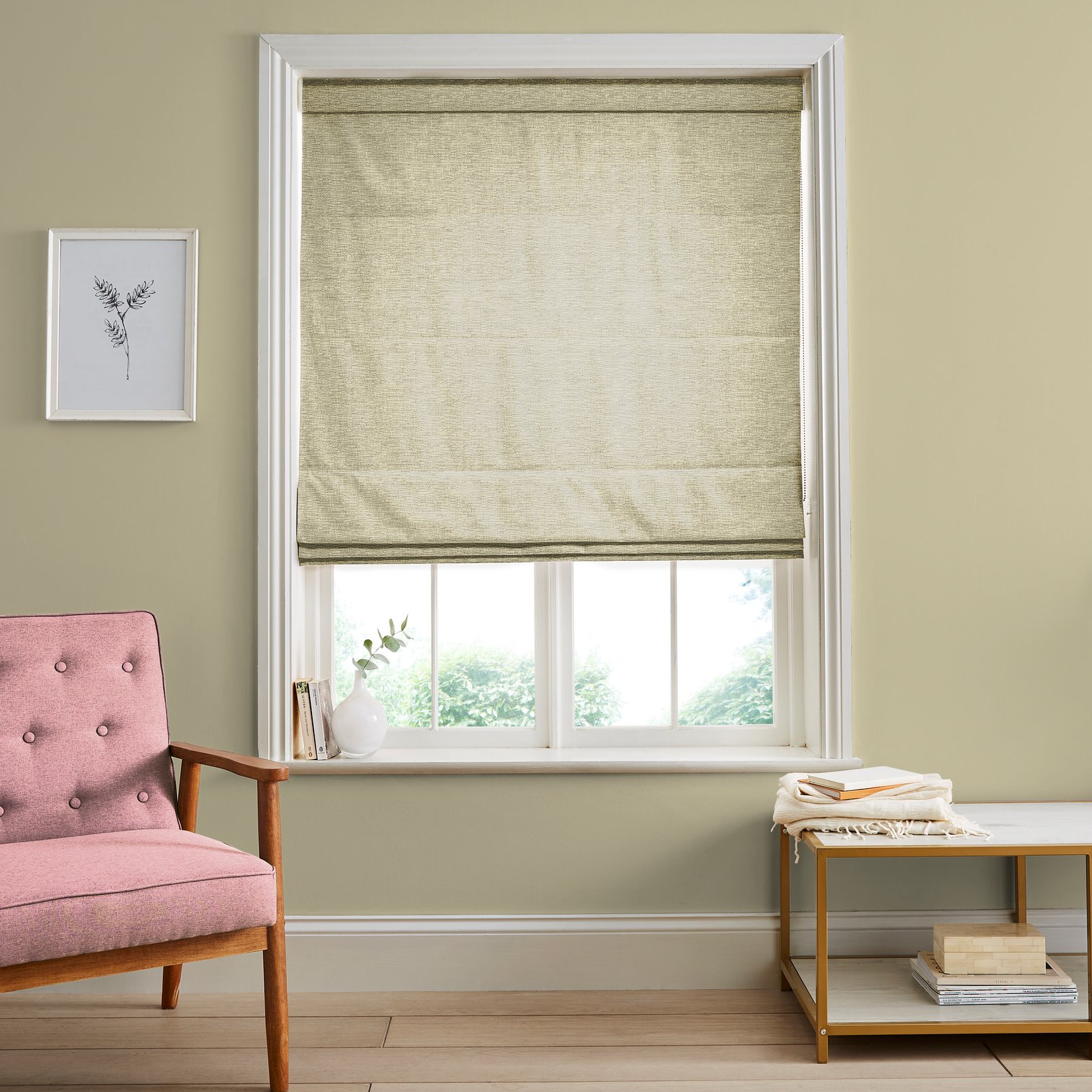 Ethereal Pale Gold Roman Blind in a Roomset
