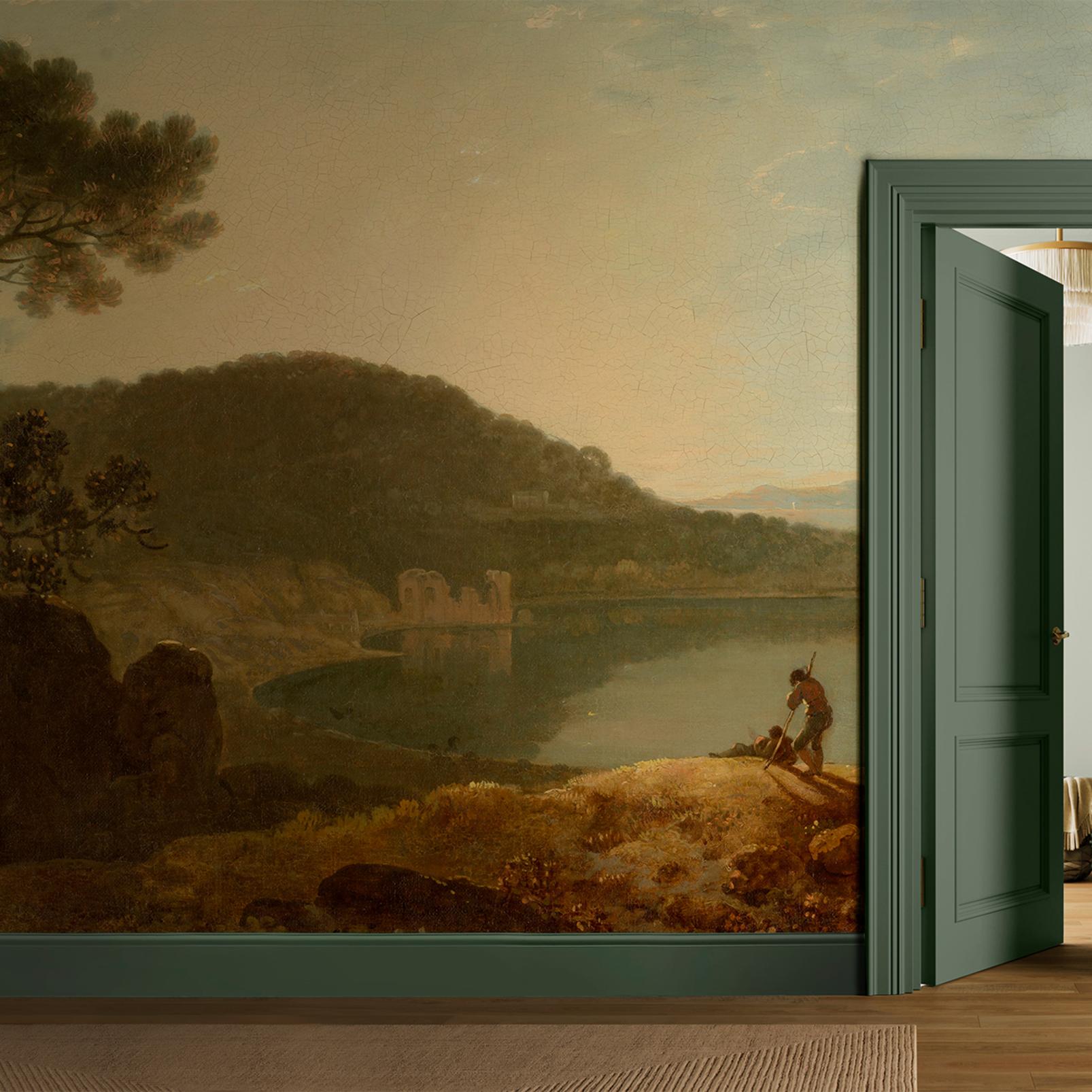 Lake Avernus and the Island of Capri Bespoke Mural in a Roomset
