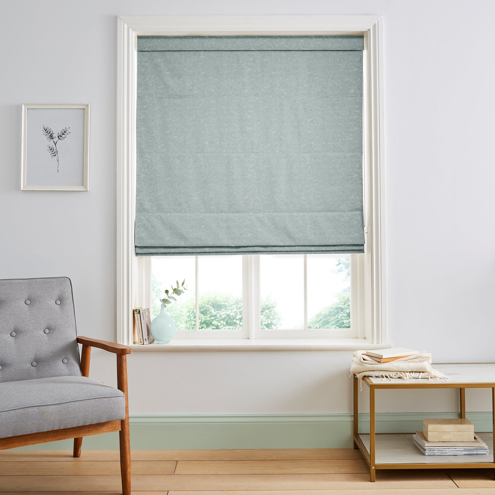Essence Duck Egg Roman Blind in a Roomset