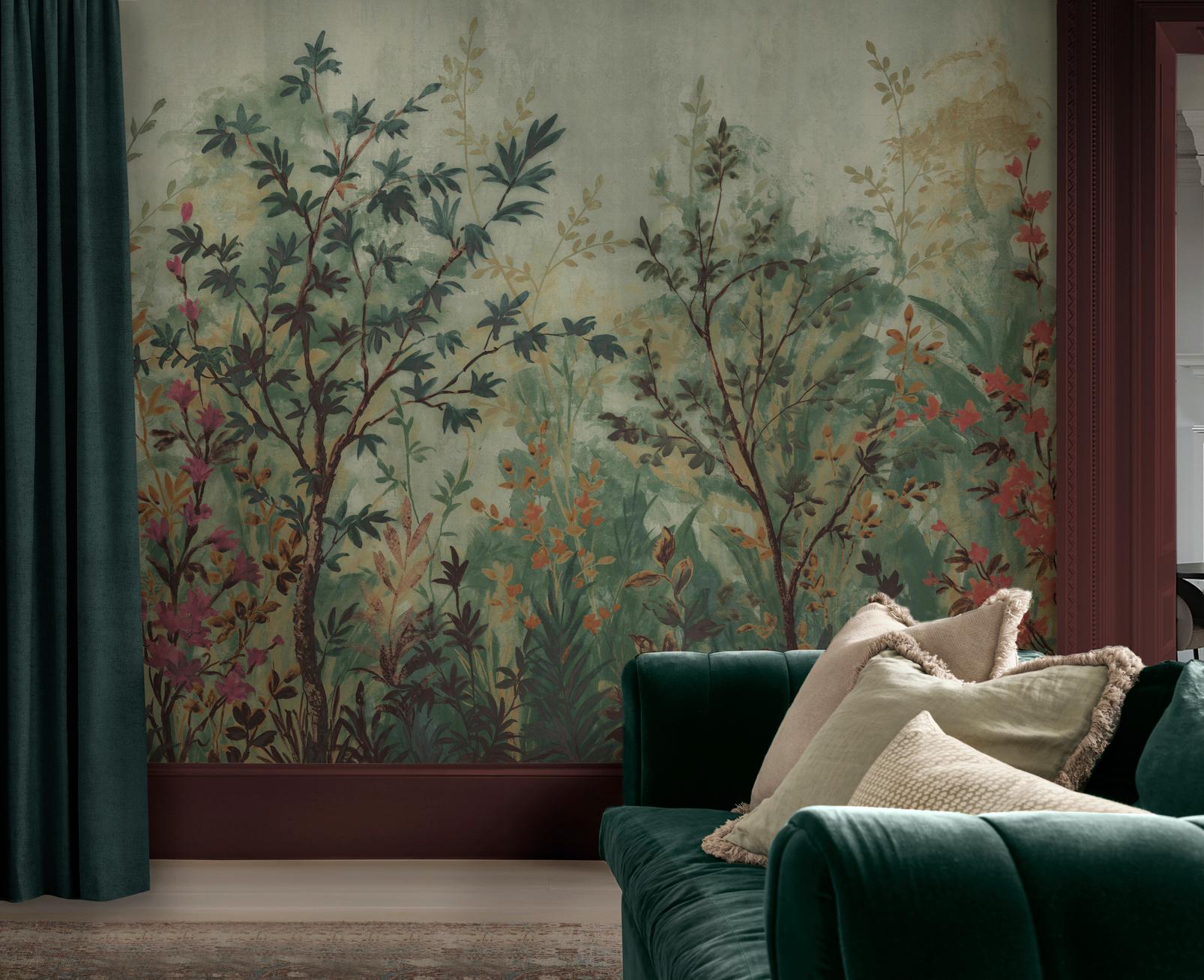 Forest in Bloom Evergreen Bespoke Mural in a Roomset