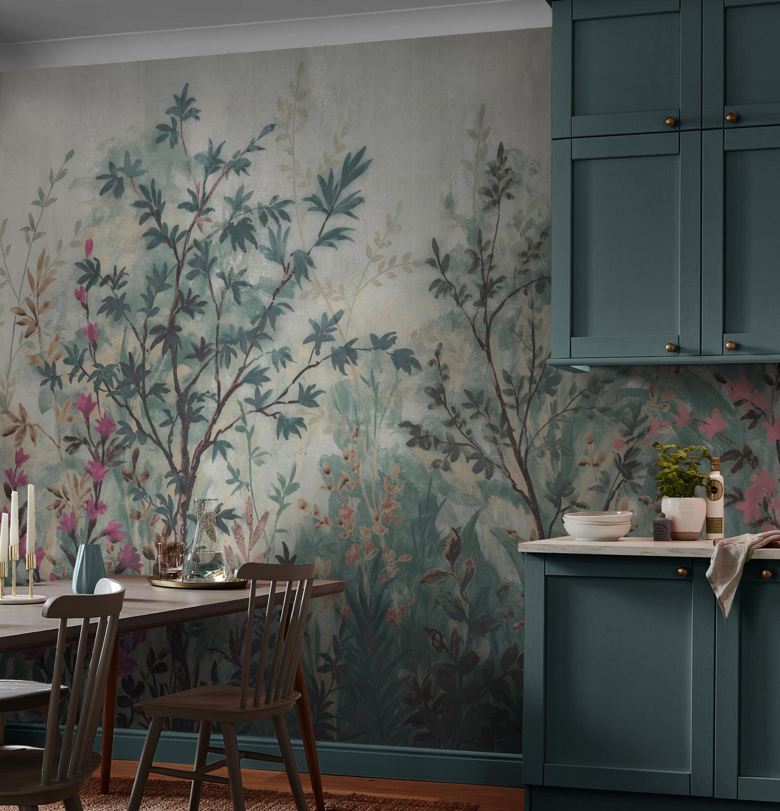 Forest in Bloom Teal & Pink Bespoke Mural - 142993_ROOMSET_01.jpg