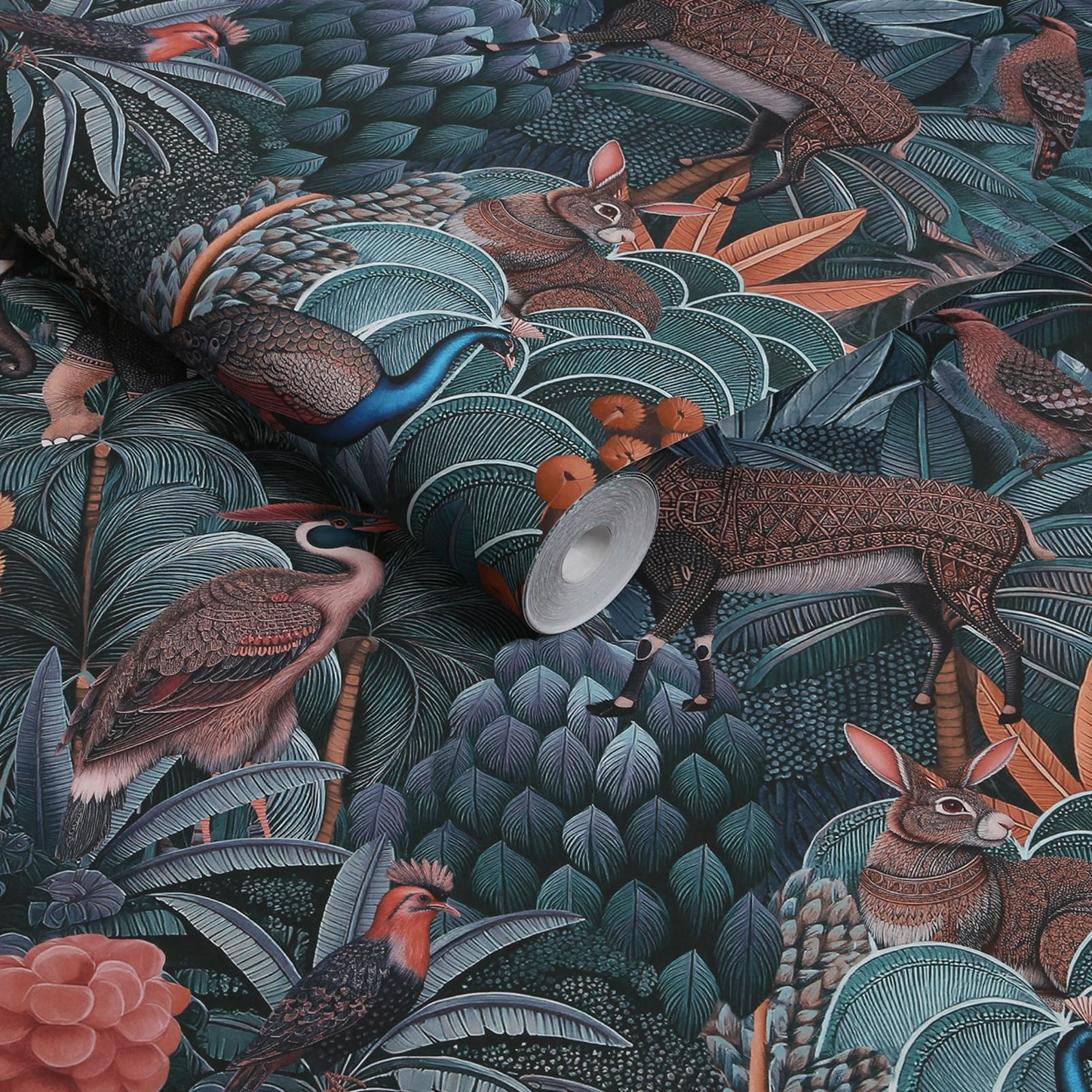 Jungle Jamboree Navy & Teal Wallpaper - 142315_ROLLSHOT_01.jpg