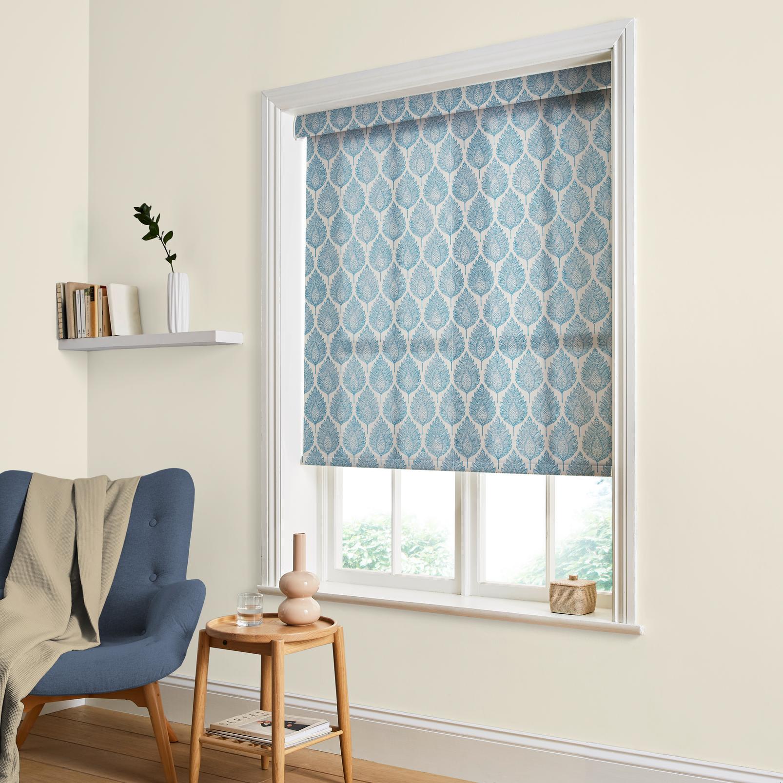 Flame Leaf Blue Roller Blind - 142582rol_ROOMSET_01.jpg